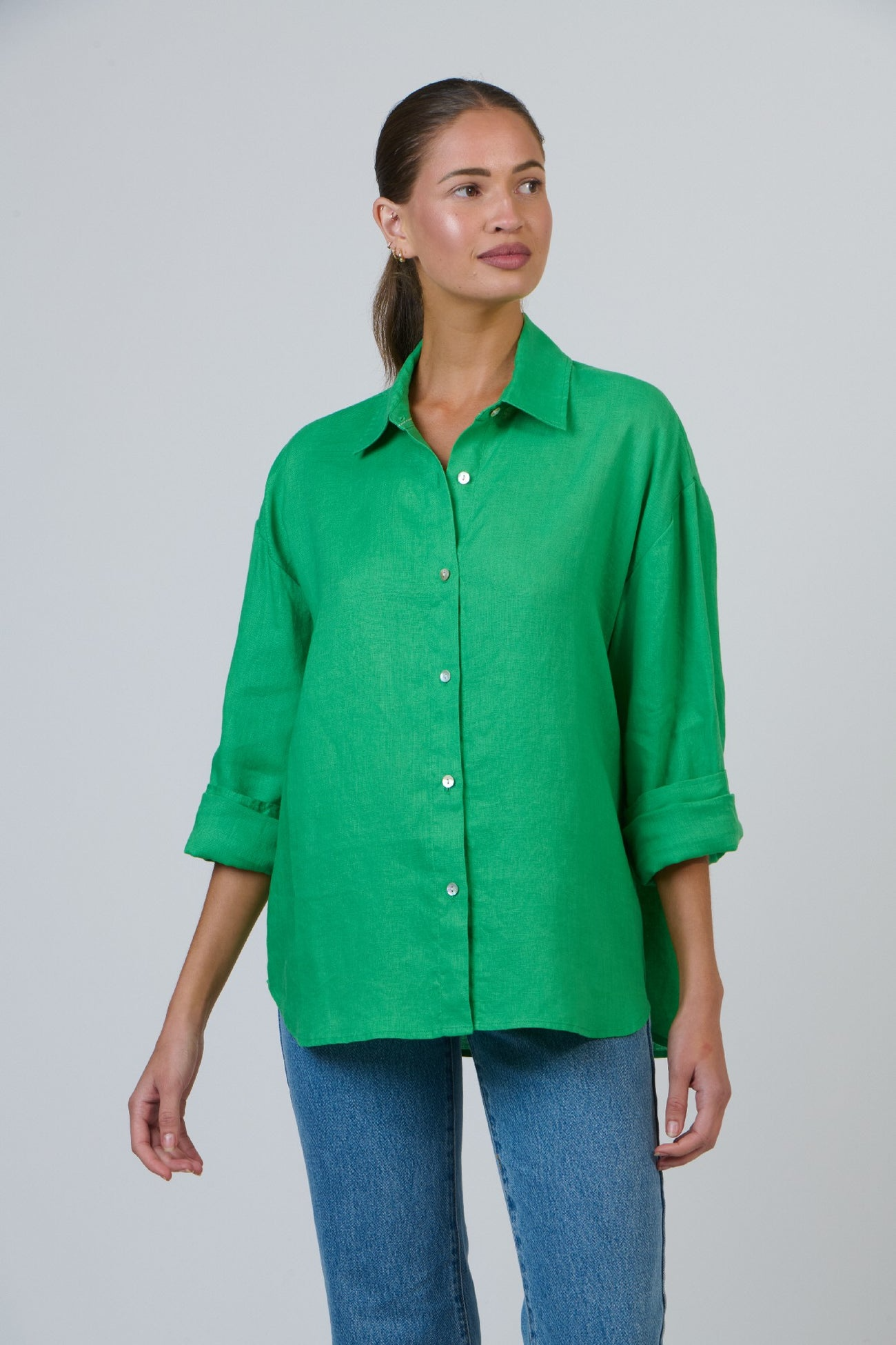 Linen Boyfriend Shirt - Pomme