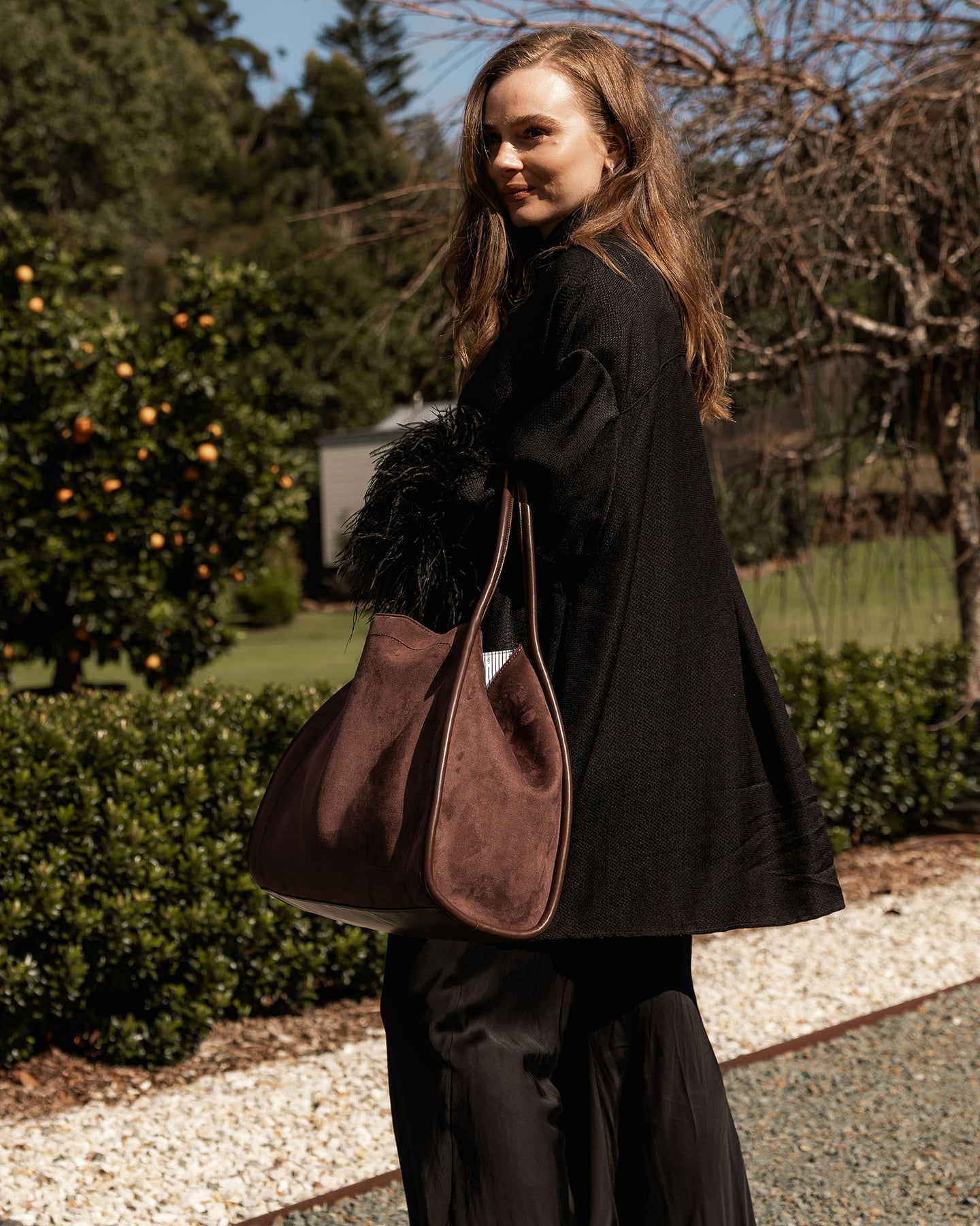 Sutton Suedette Shoulder Bag - Chocolate