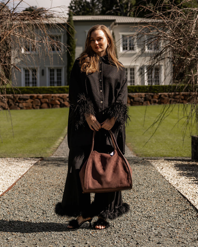 Sutton Suedette Shoulder Bag - Chocolate