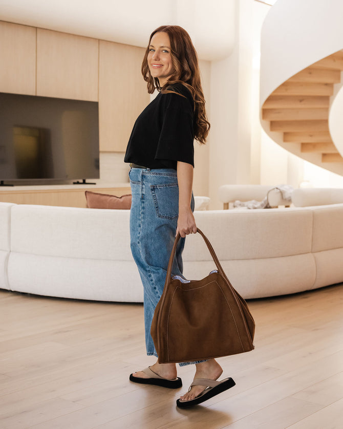 Sutton Suedette Shoulder Bag - Tan