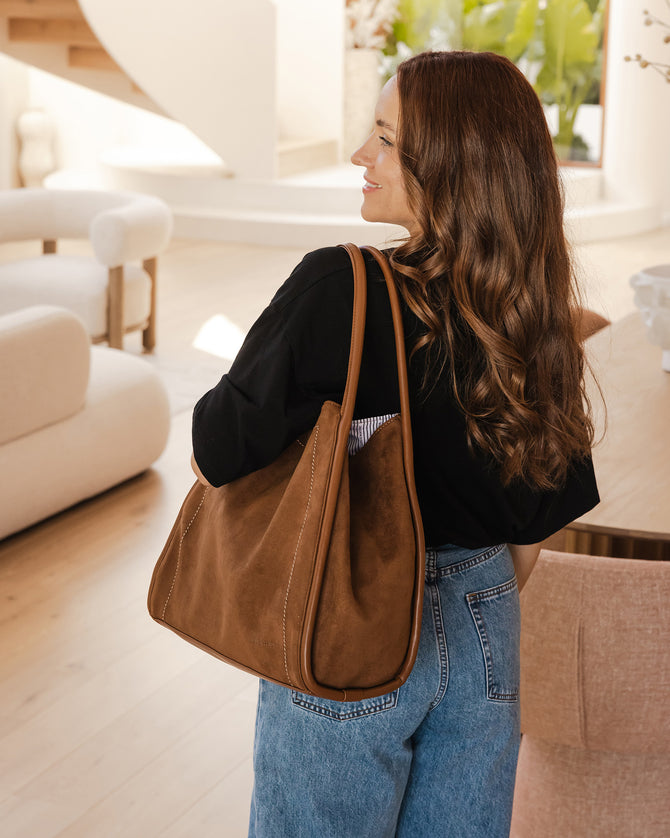 Sutton Suedette Shoulder Bag - Tan