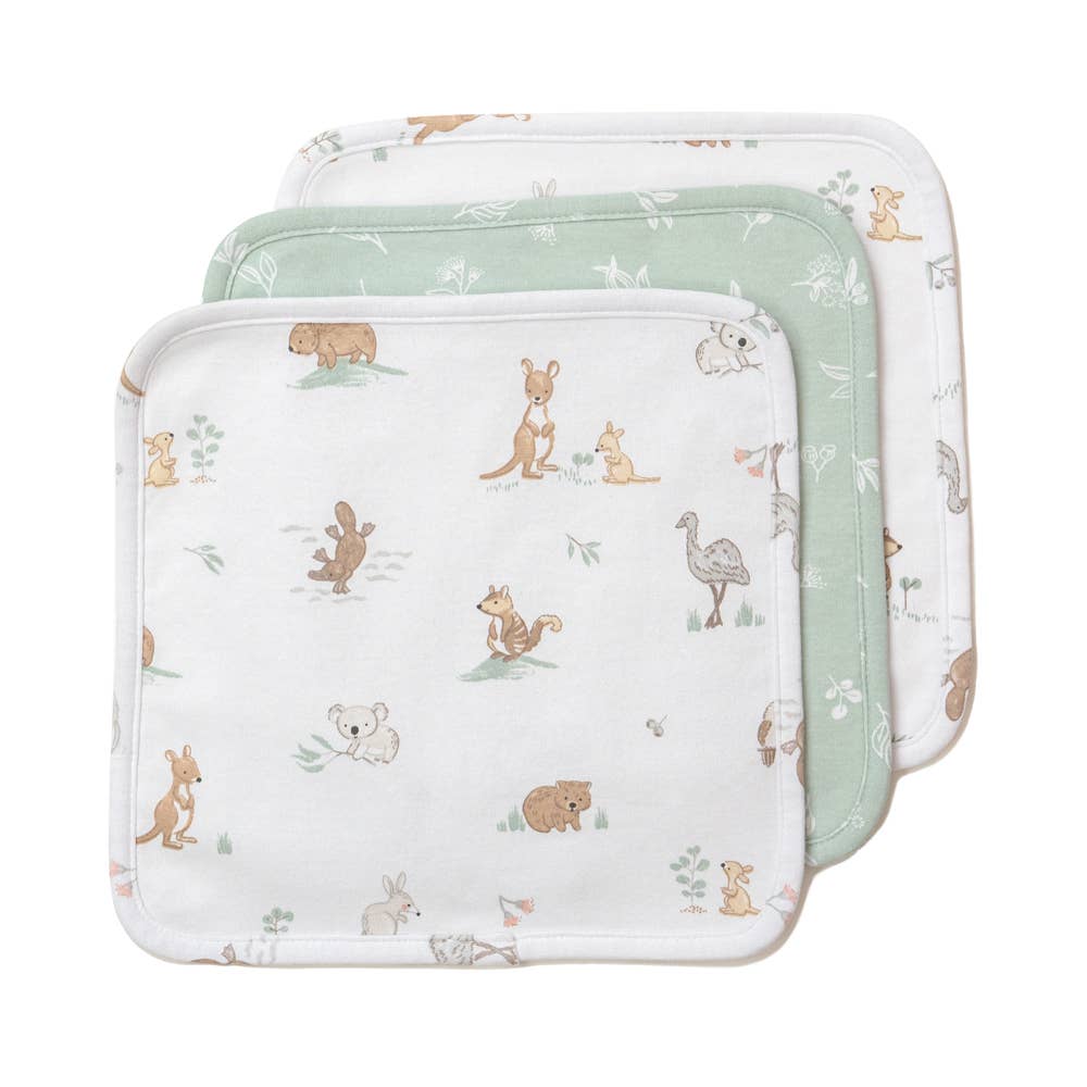 3 Pack Organic Wash Cloths - Australiana