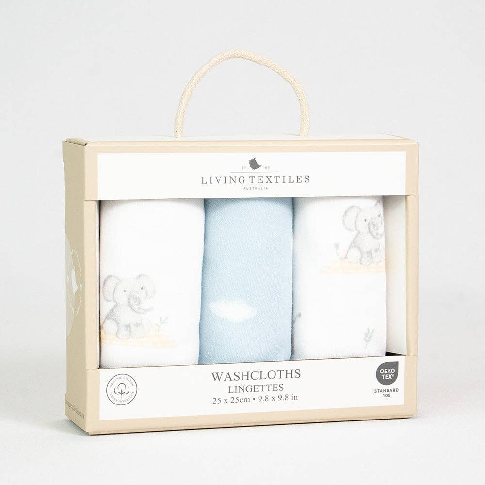 3 Pack Organic Wash Cloths - Elephant Playtime