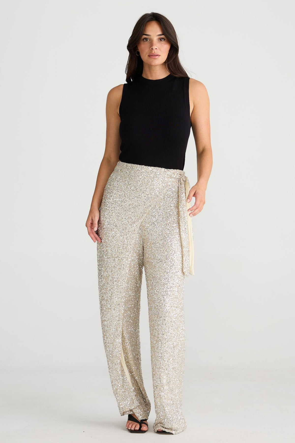Mae Wrap Pant - Champagne Sequin