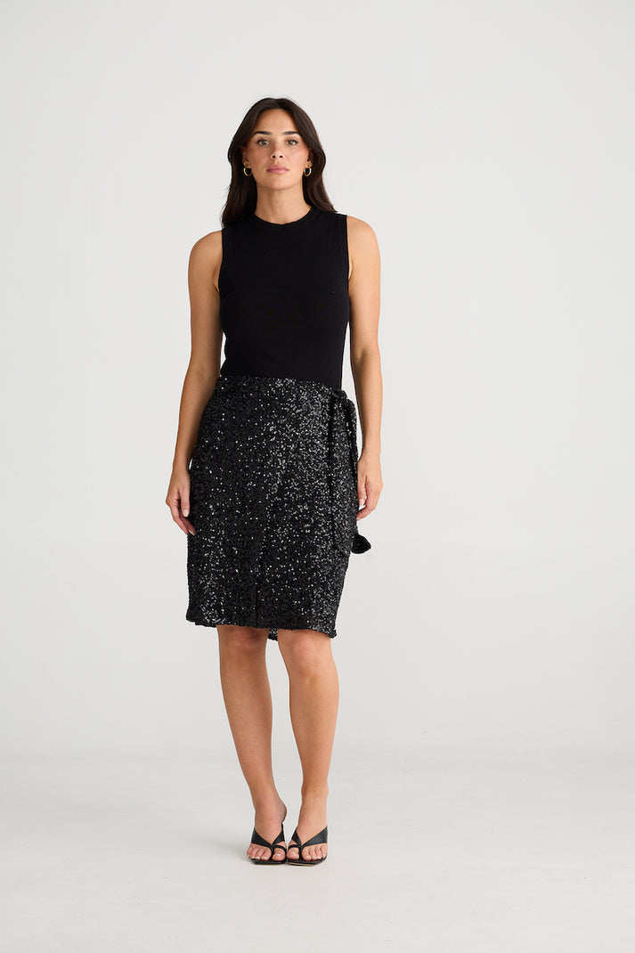 Mae Wrap Skirt - Black Sequin