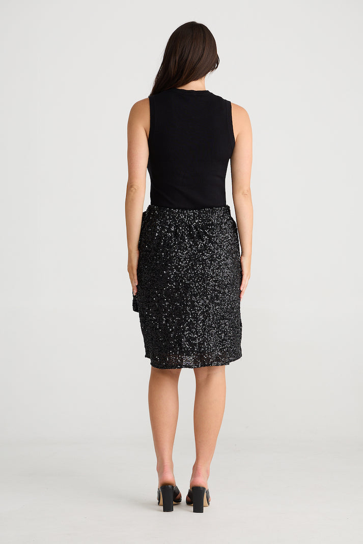 Mae Wrap Skirt - Black Sequin
