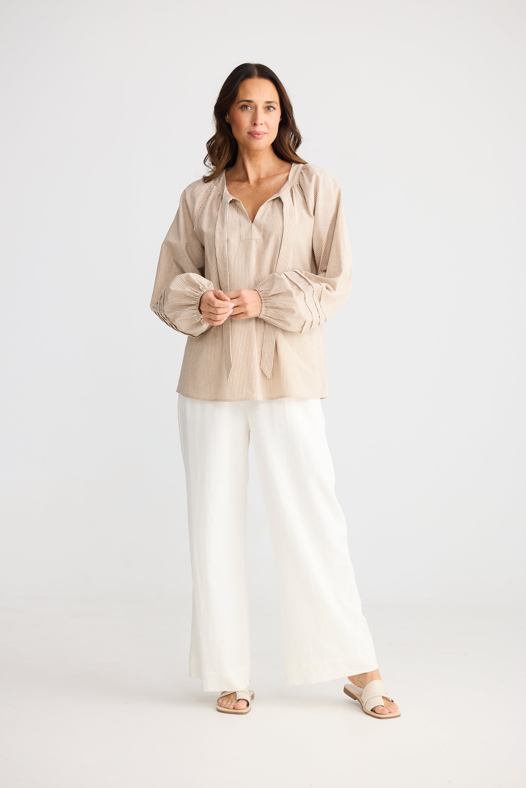 Mardi Blouse - Latte Pinstripe