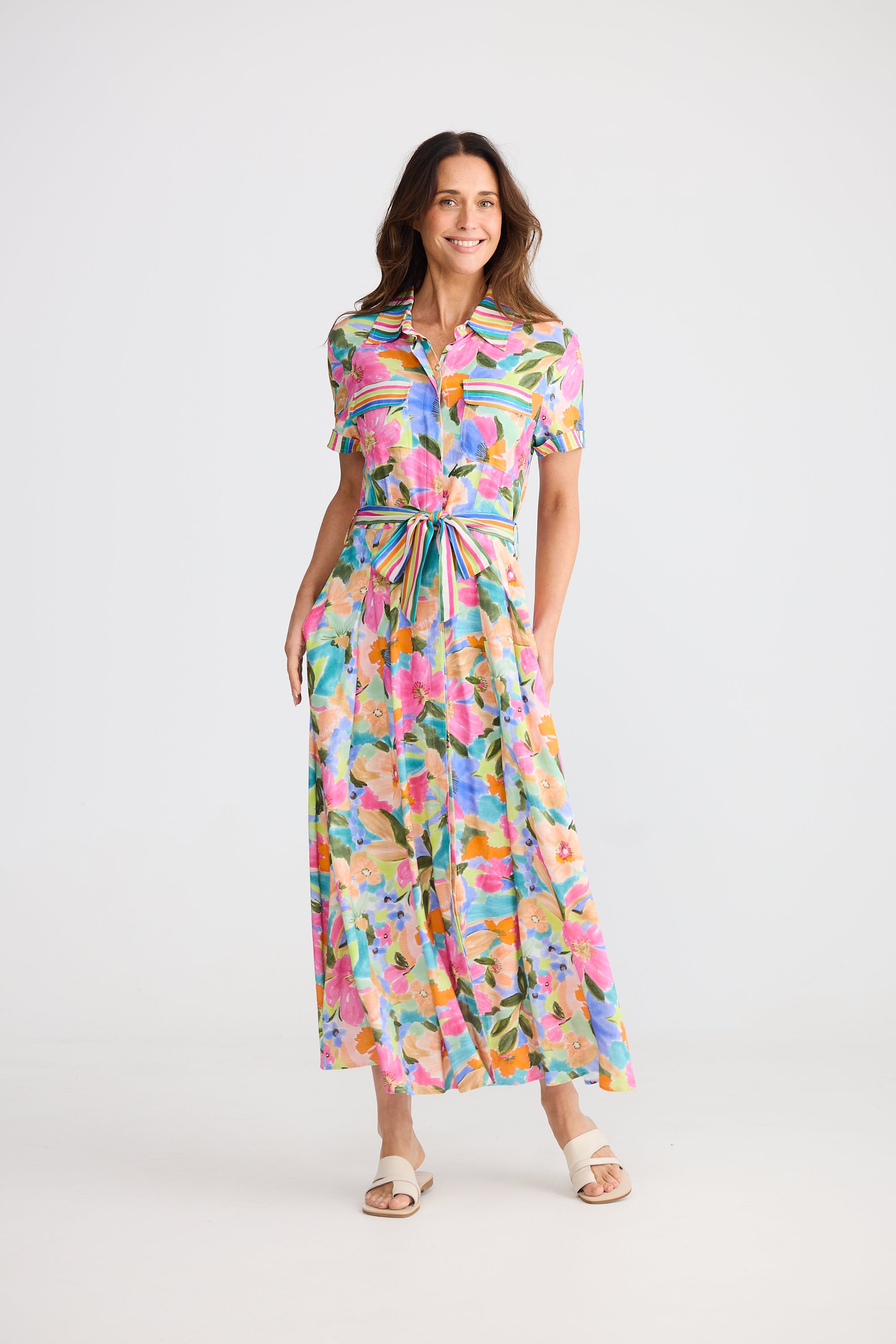 Rossellini Short Sleeve Dress - Electric Bloom