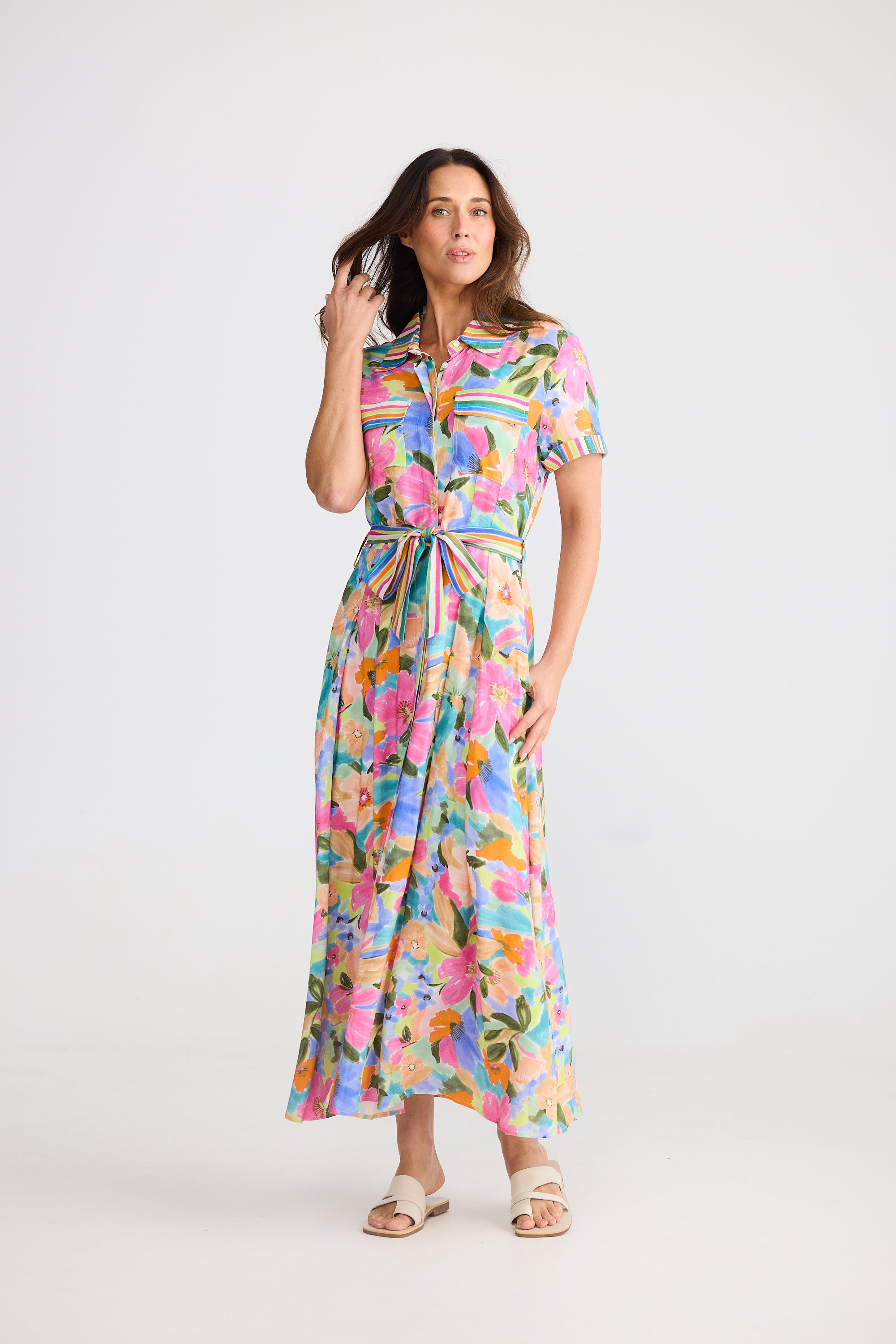 Rossellini Short Sleeve Dress - Electric Bloom