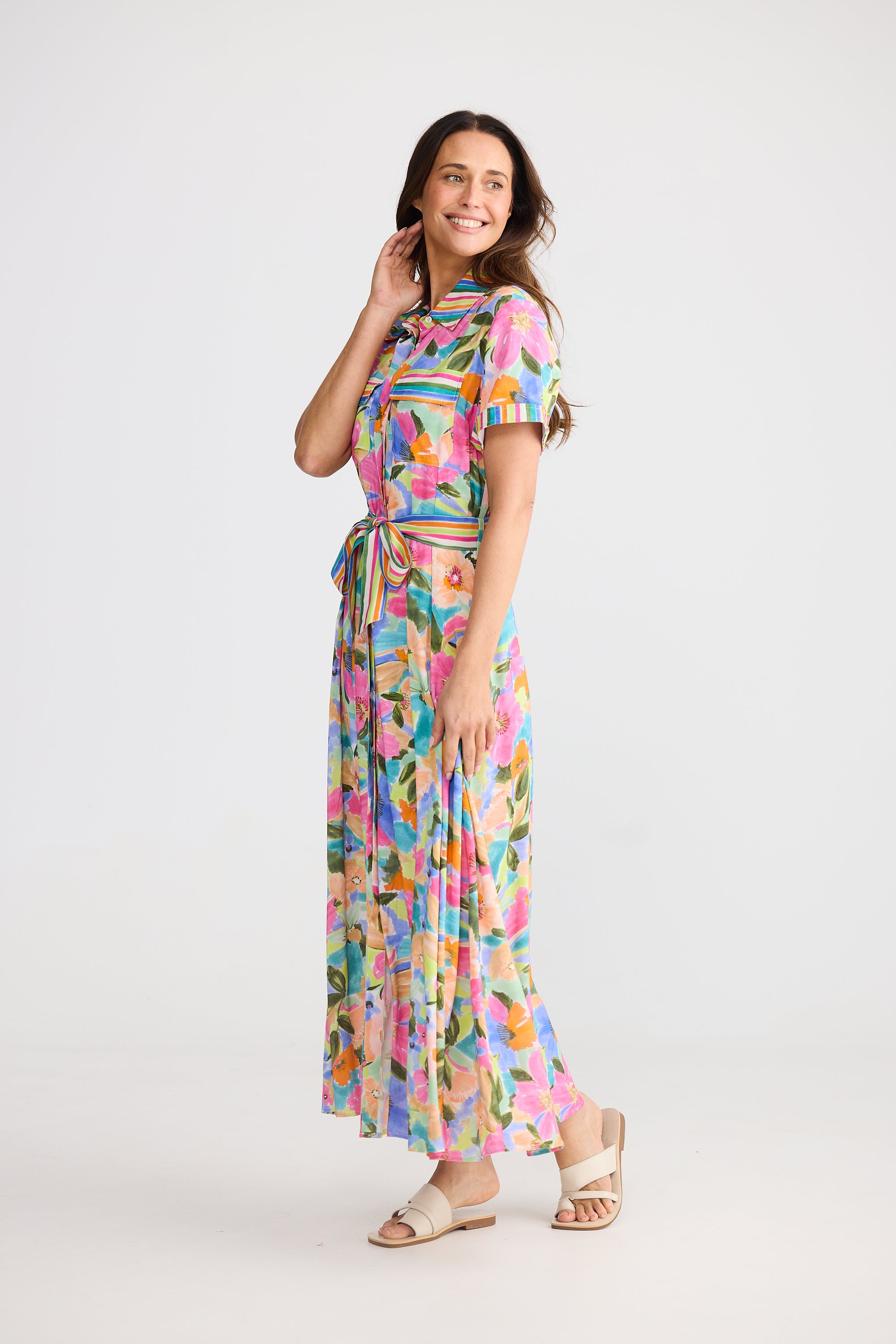Rossellini Short Sleeve Dress - Electric Bloom