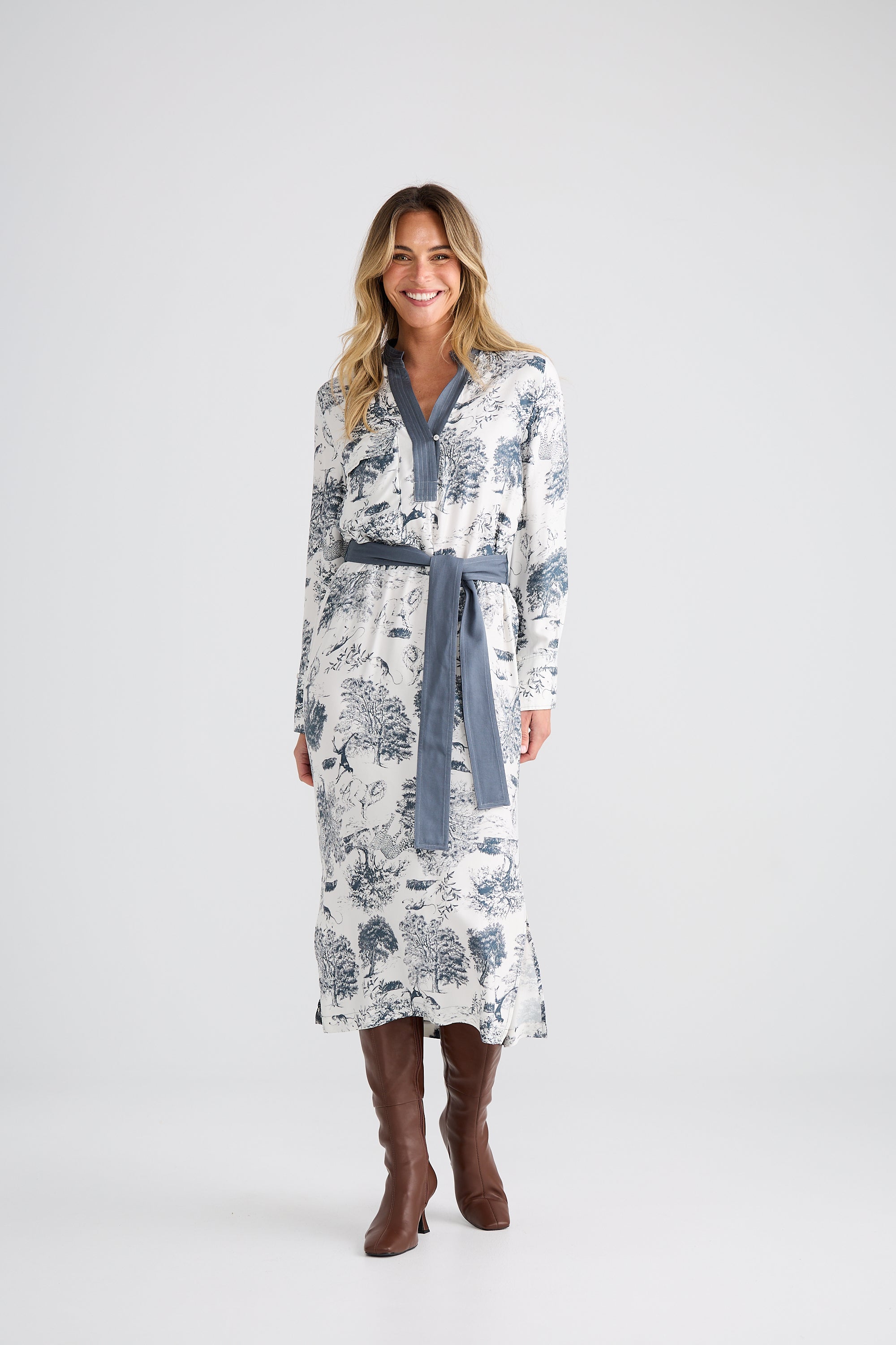 Keera Dress - Slate Toile