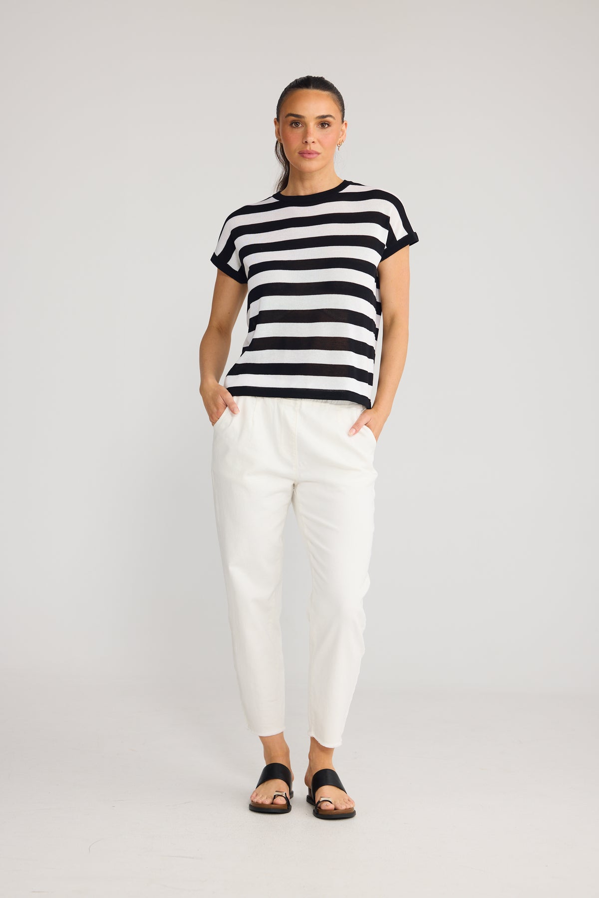 Rosalie Tee - White w Black Stripe