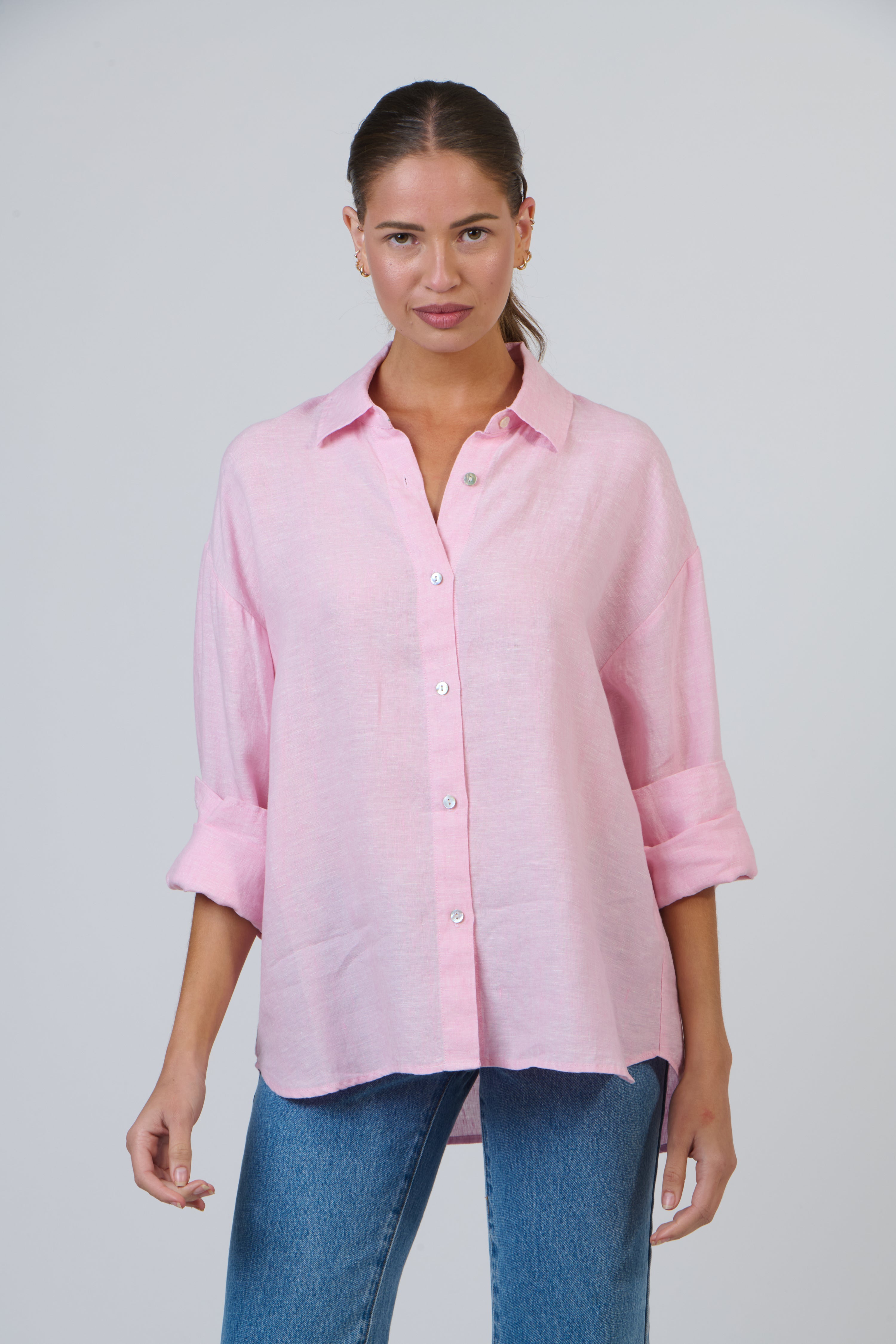 Linen Boyfriend Shirt - Pivoine