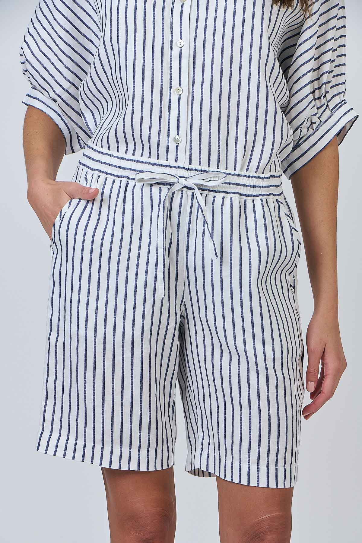 Linen Shorts - Blueberry Stripe