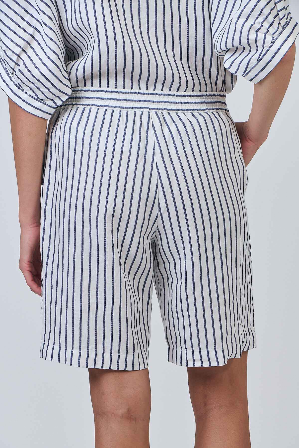Linen Shorts - Blueberry Stripe