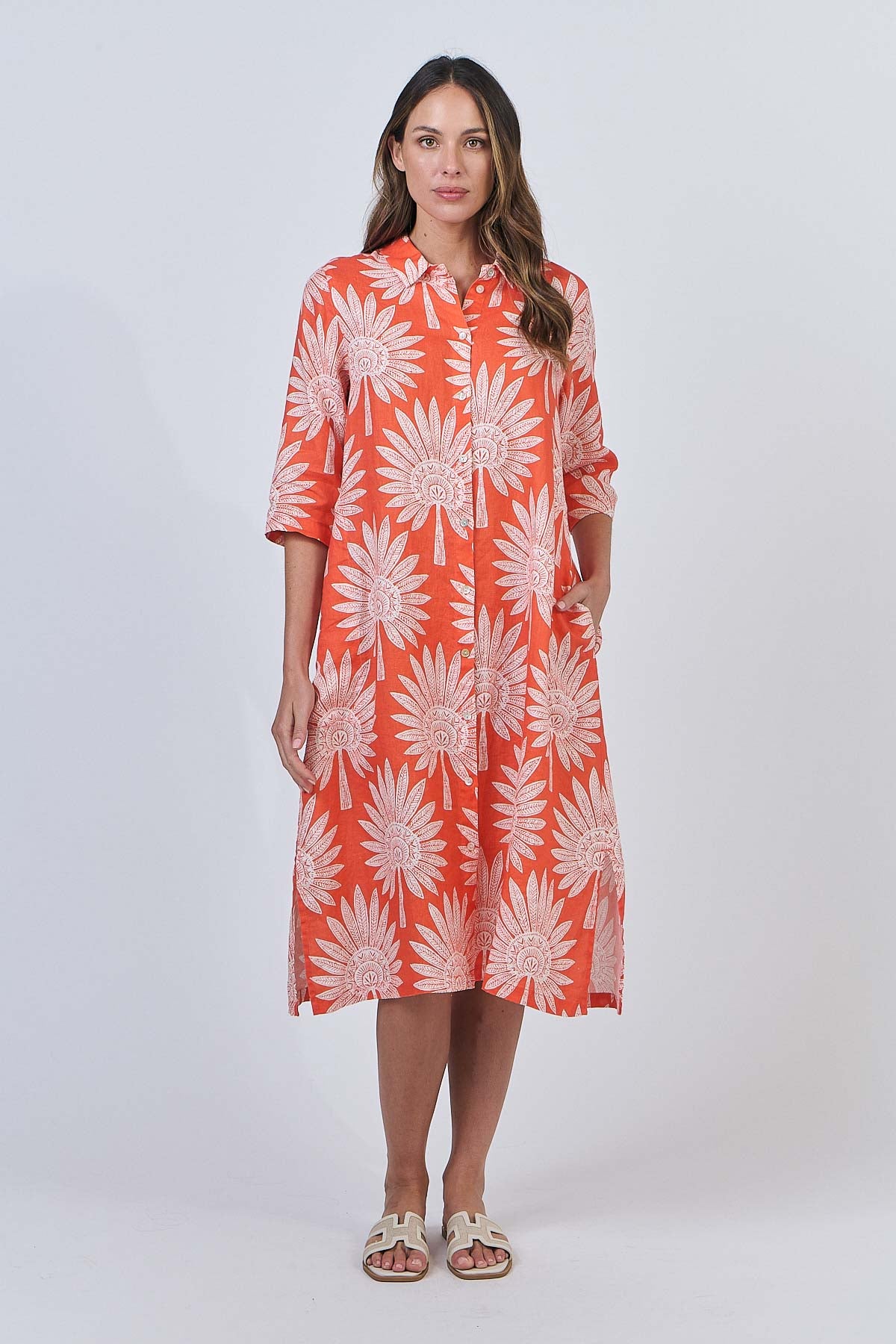 Linen Dress - Sunset Palm