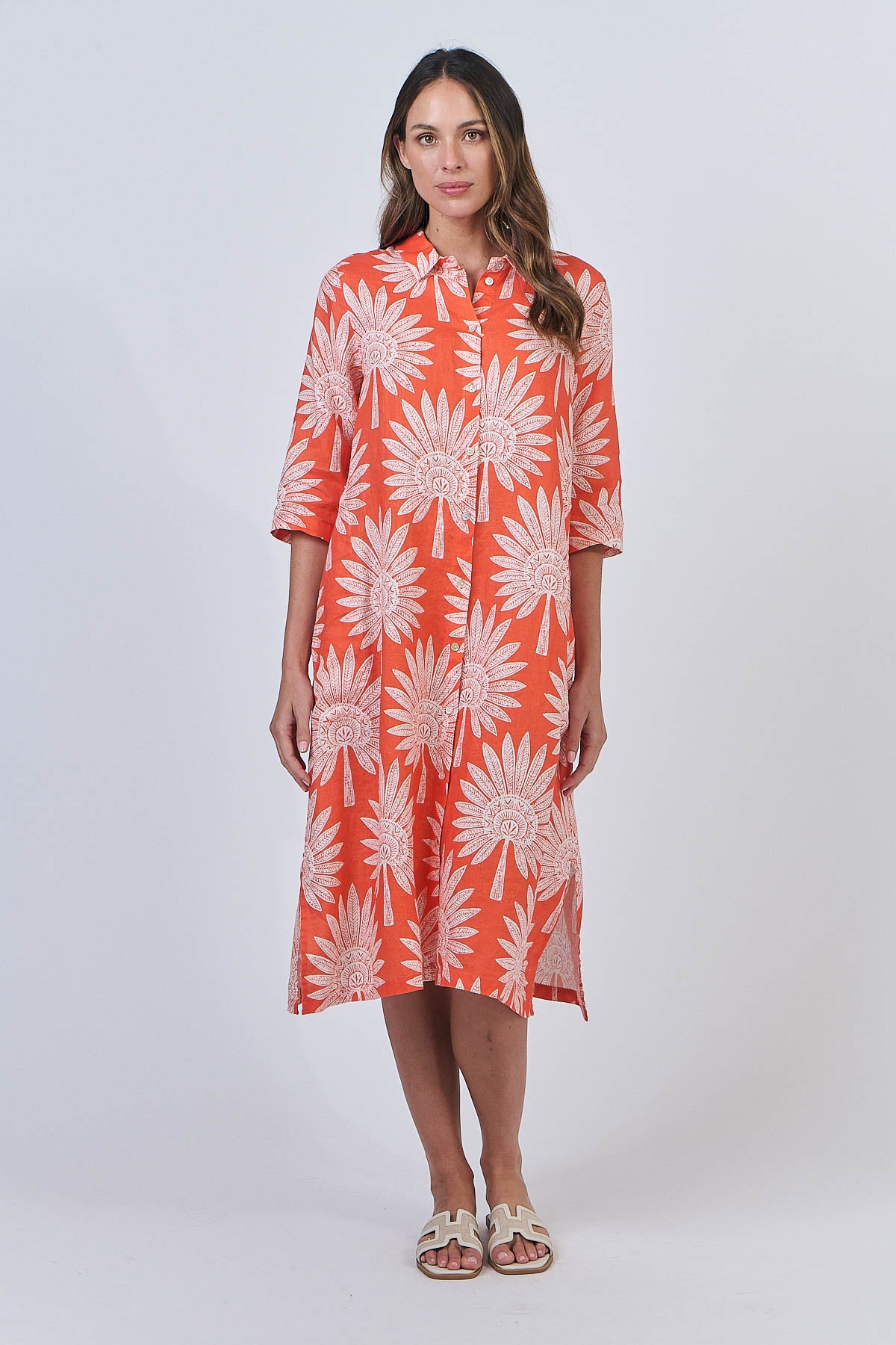 Linen Dress - Sunset Palm