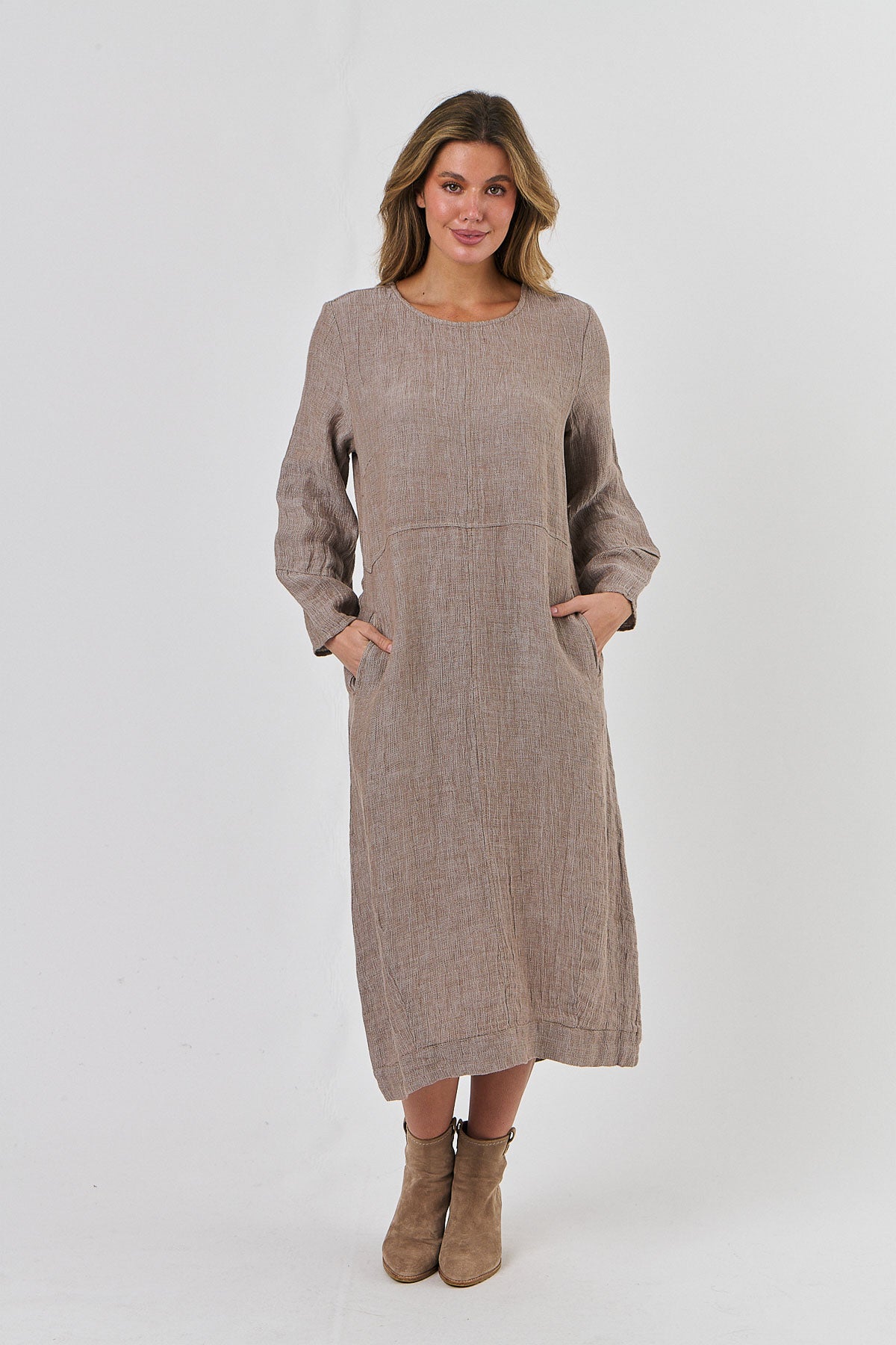 Linen Midi Dress - Truffle