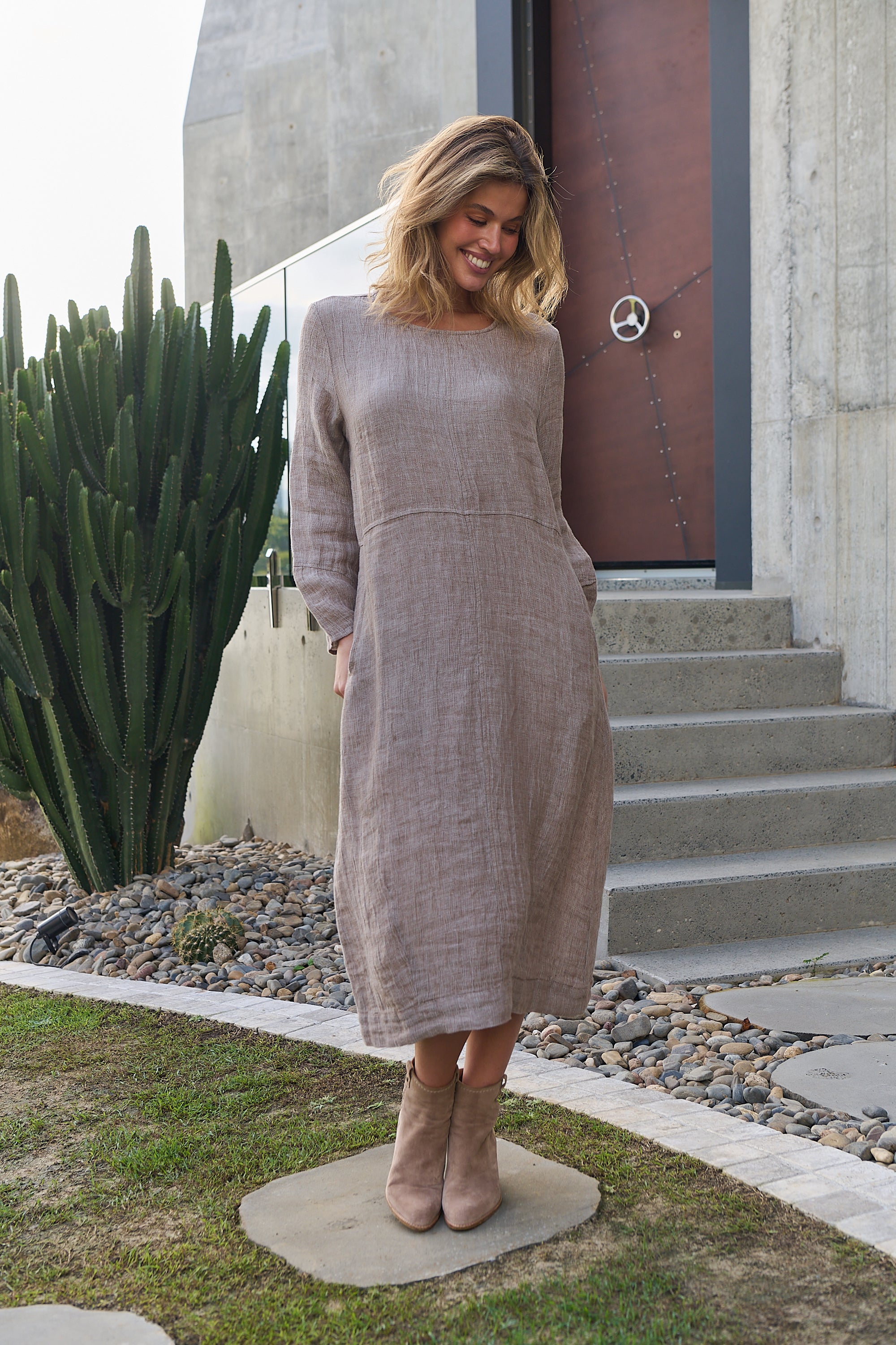 Linen Midi Dress - Truffle