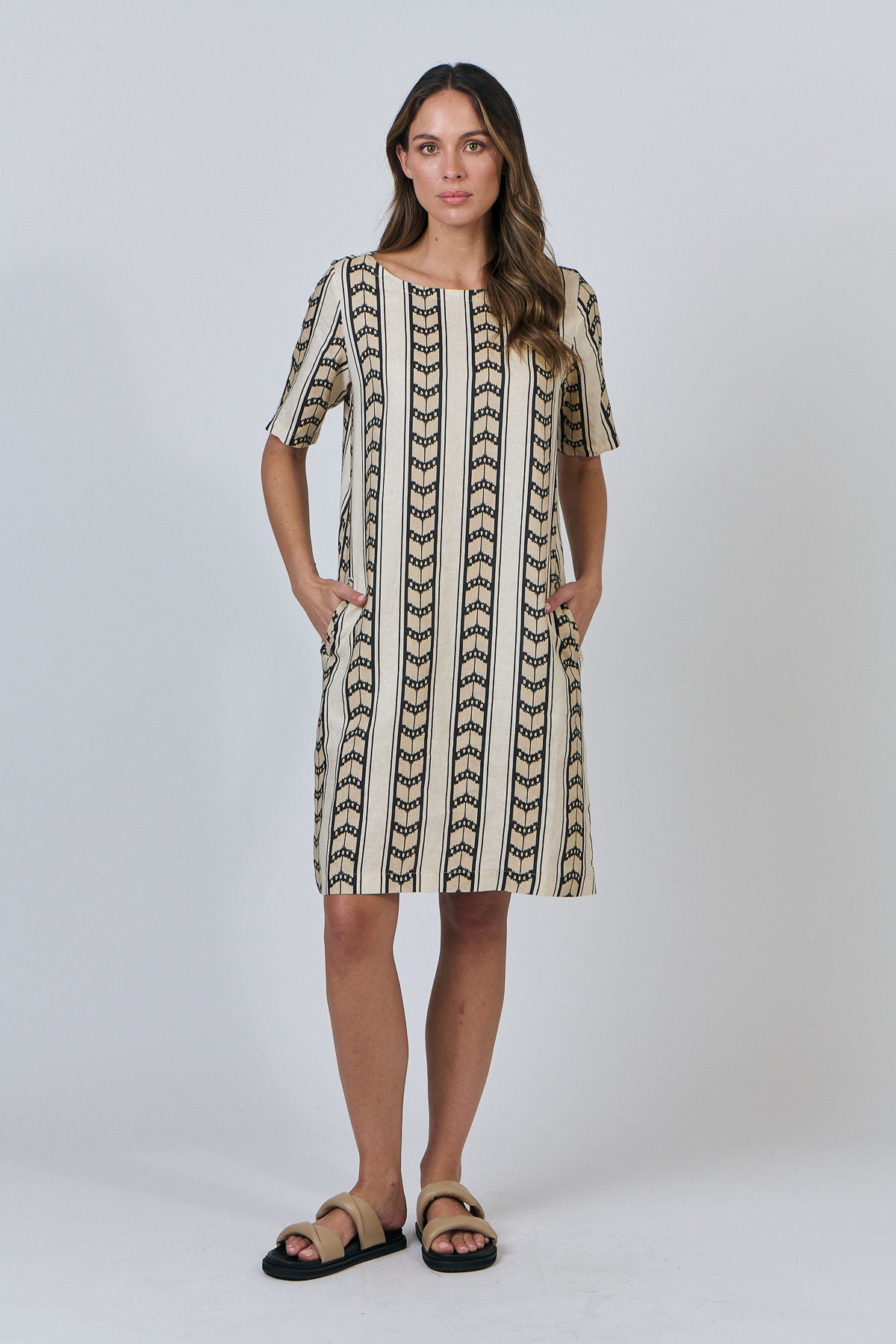 Linen Midi Dress - Chevron