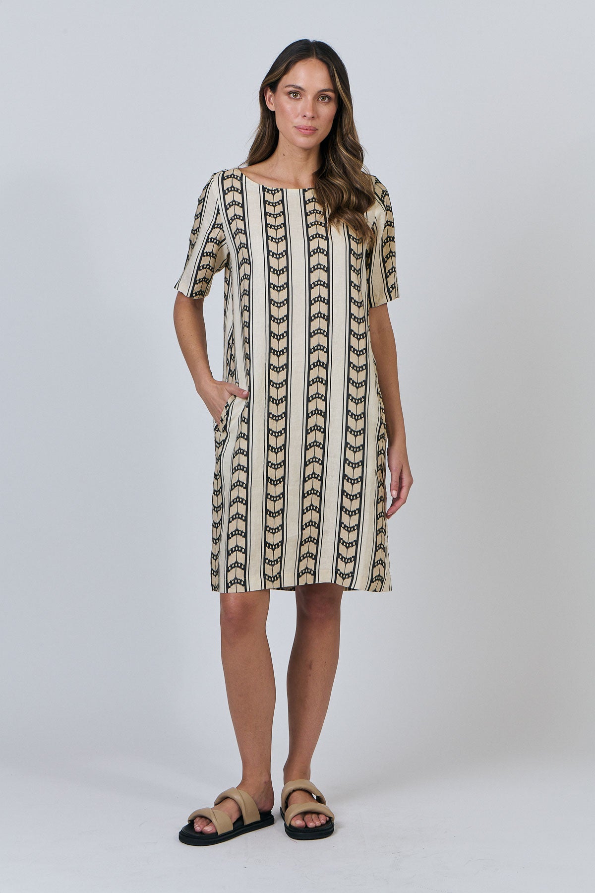Linen Midi Dress - Chevron