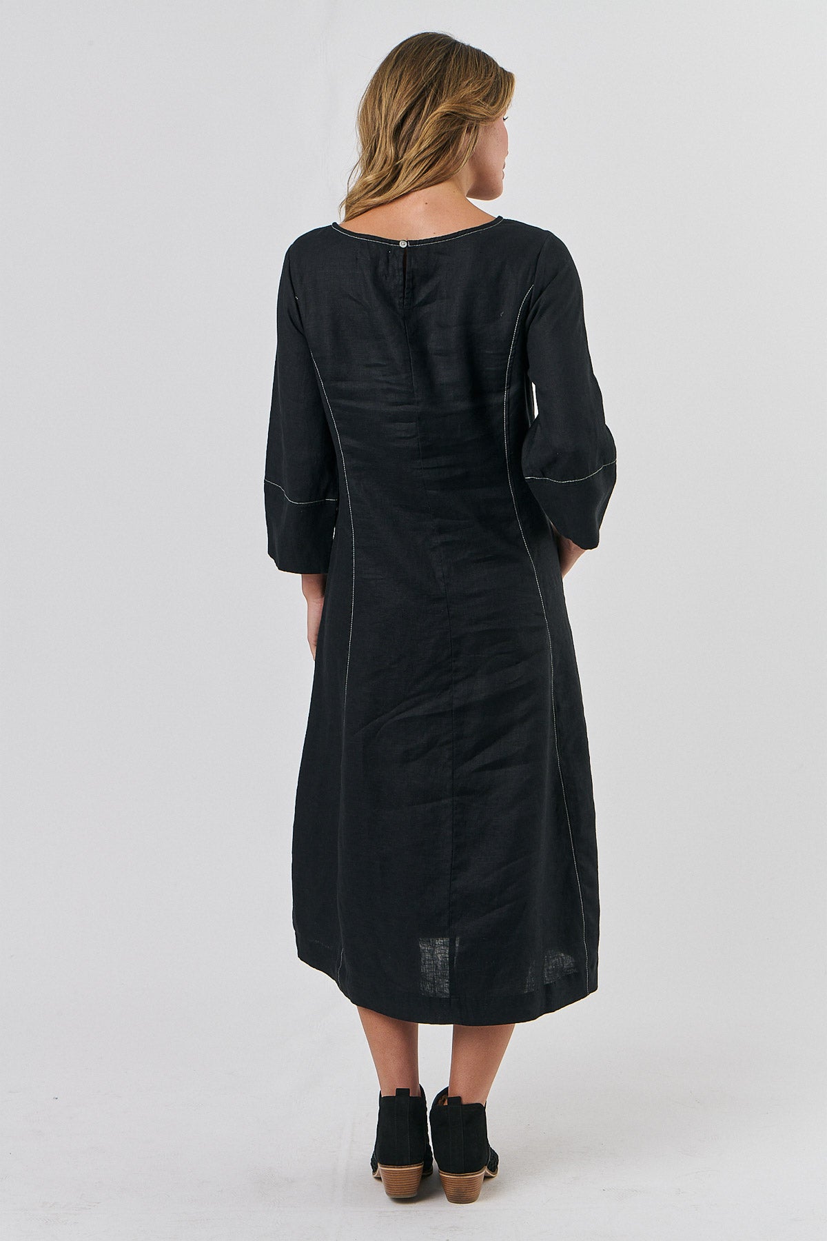 Linen Midi Dress - Black