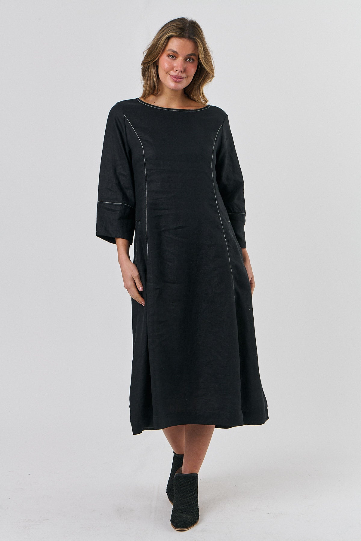 Linen Midi Dress - Black