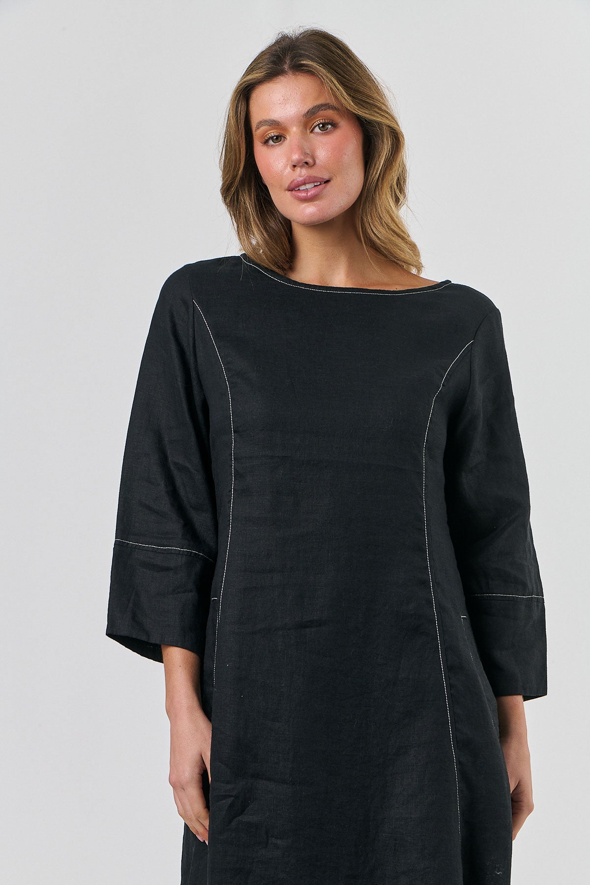 Linen Midi Dress - Black