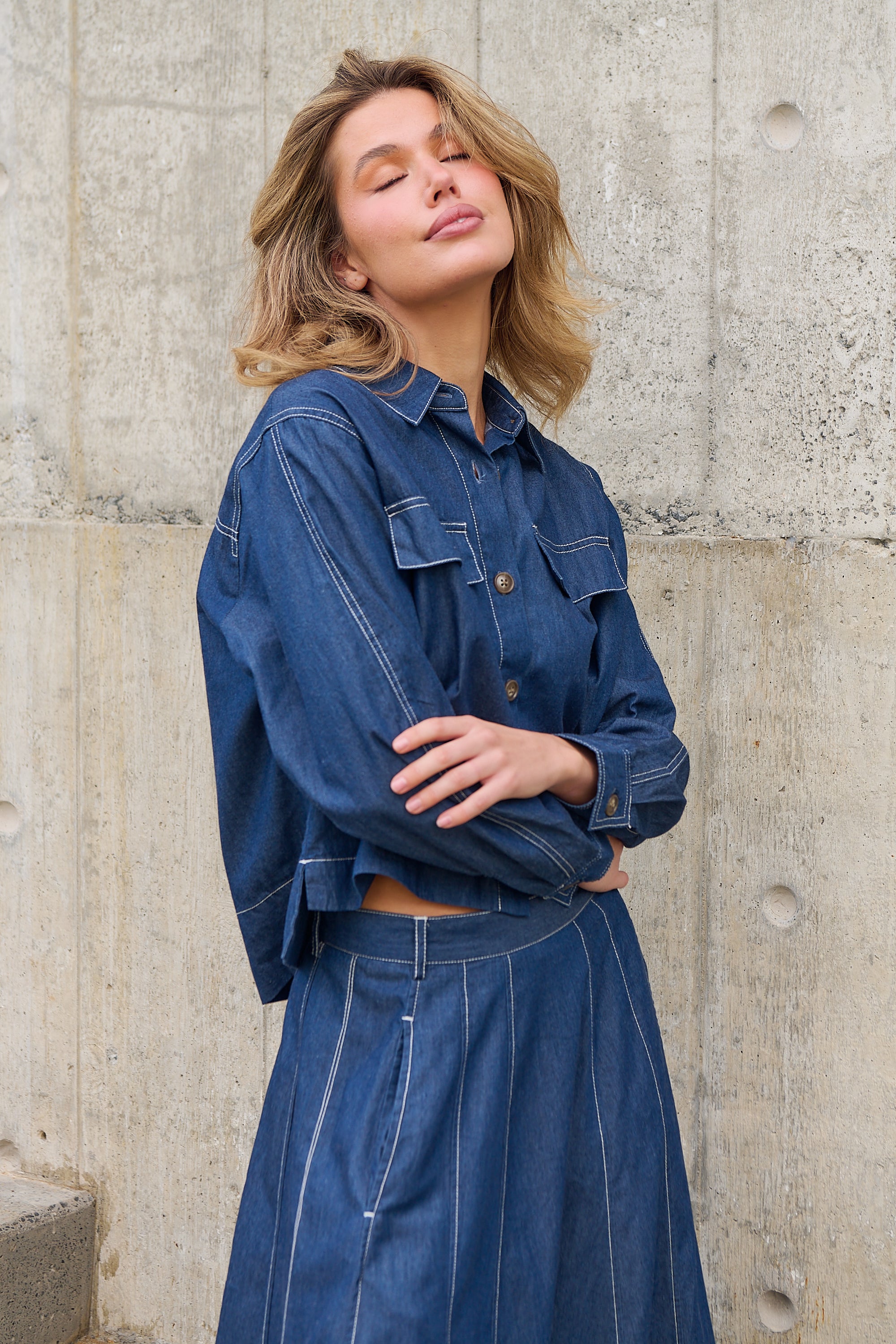 Cropped Linen Jacket - Denim