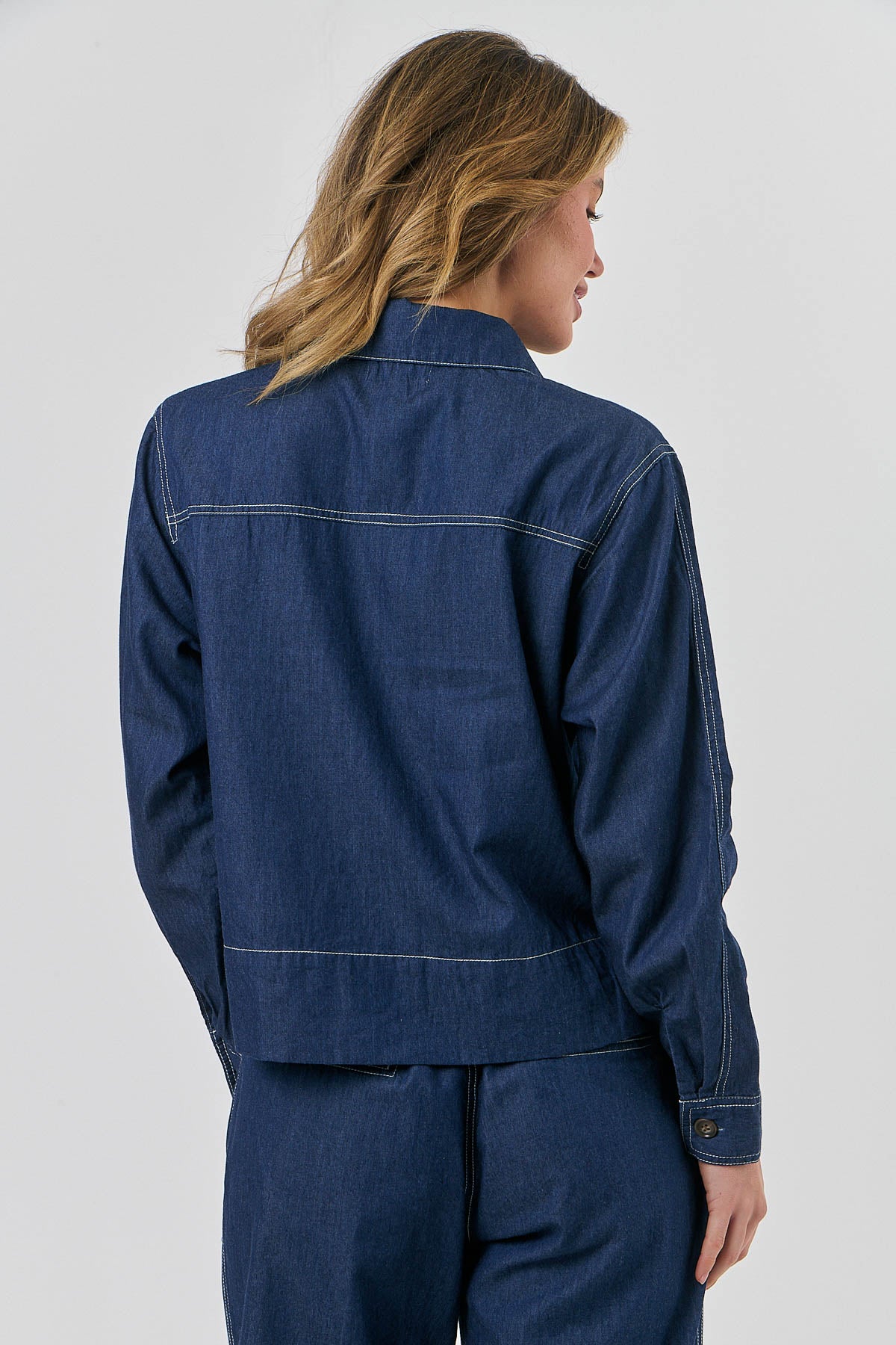 Cropped Linen Jacket - Denim