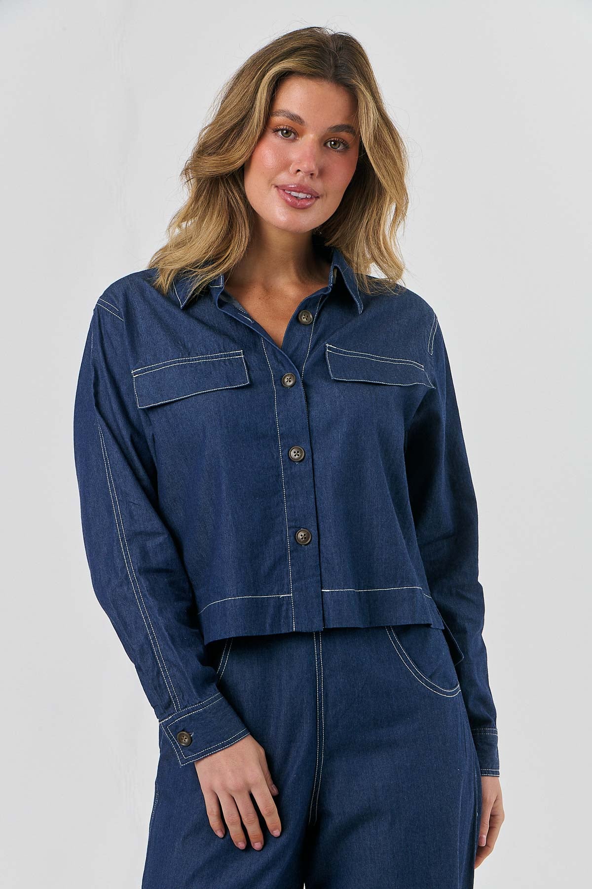 Cropped Linen Jacket - Denim