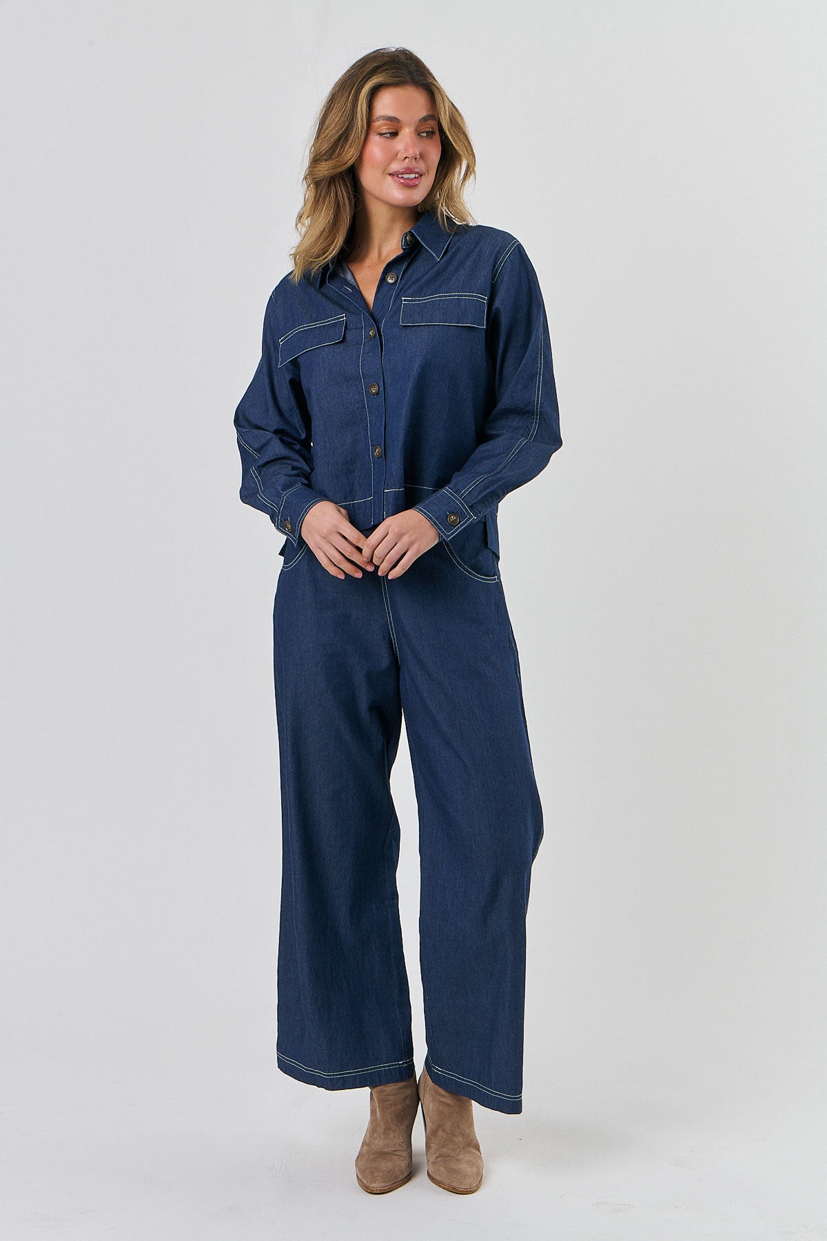 Cropped Linen Jacket - Denim
