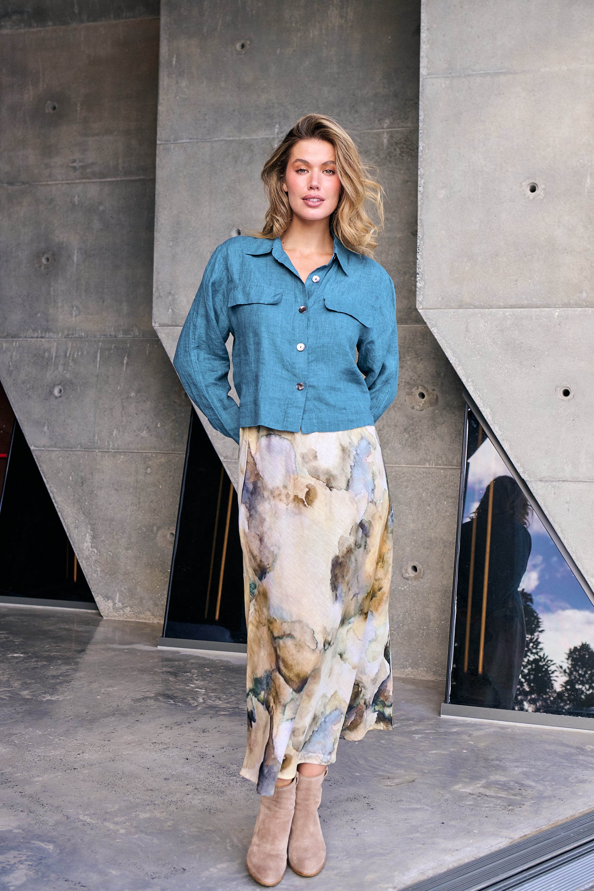 Cropped Linen Jacket - Eucalyptus