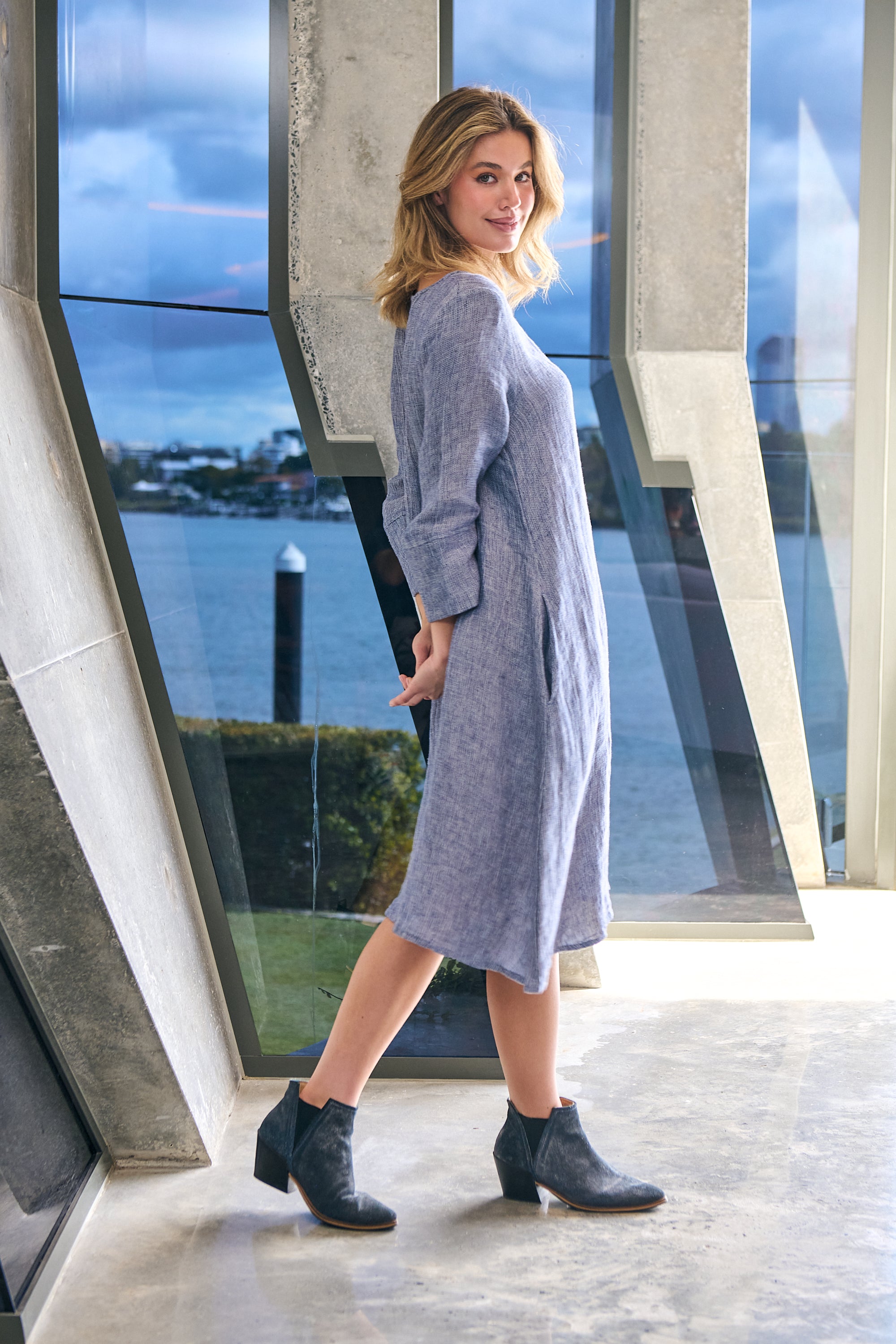 Linen Midi Dress - Nightfall
