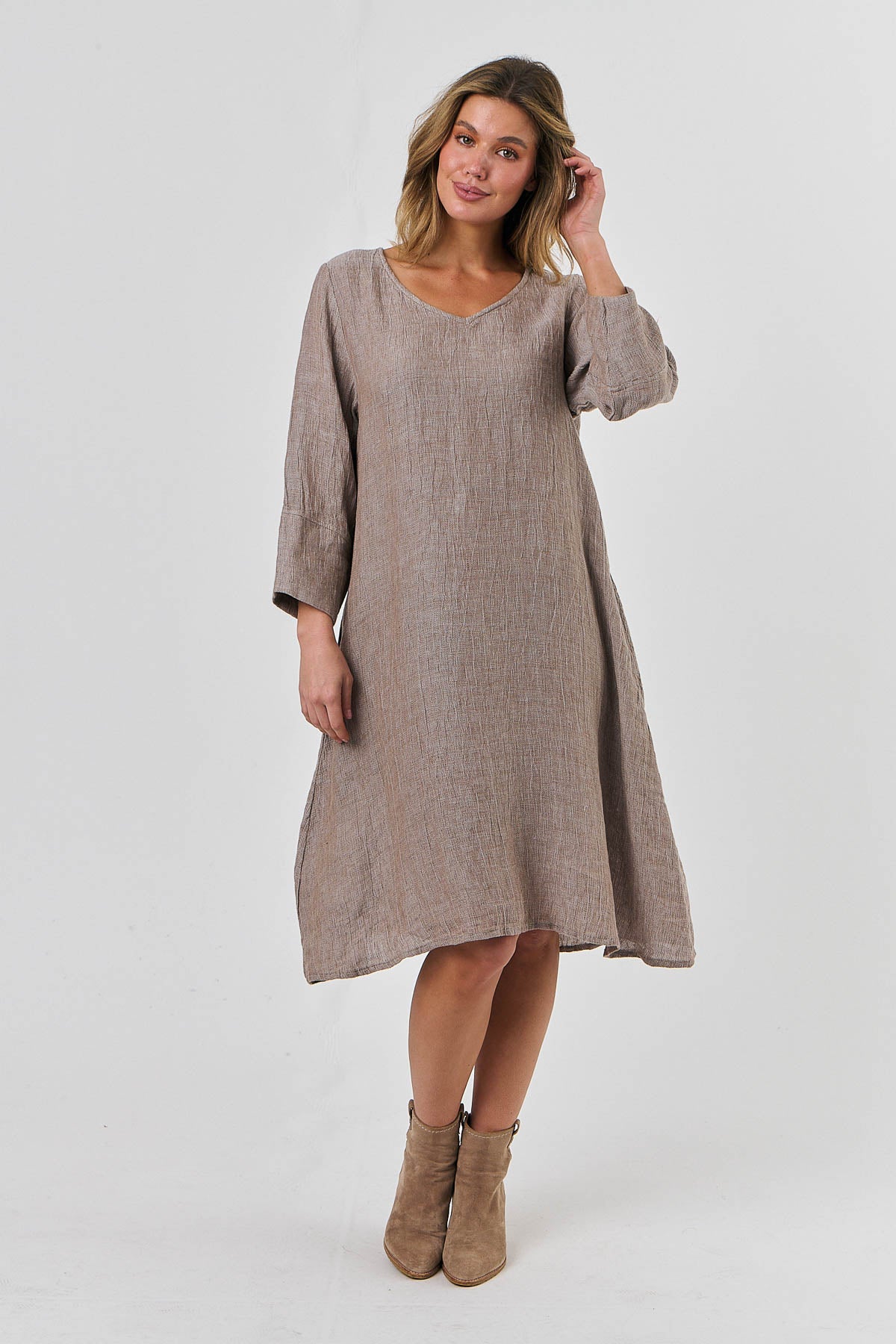 Linen Midi Dress - Truffle