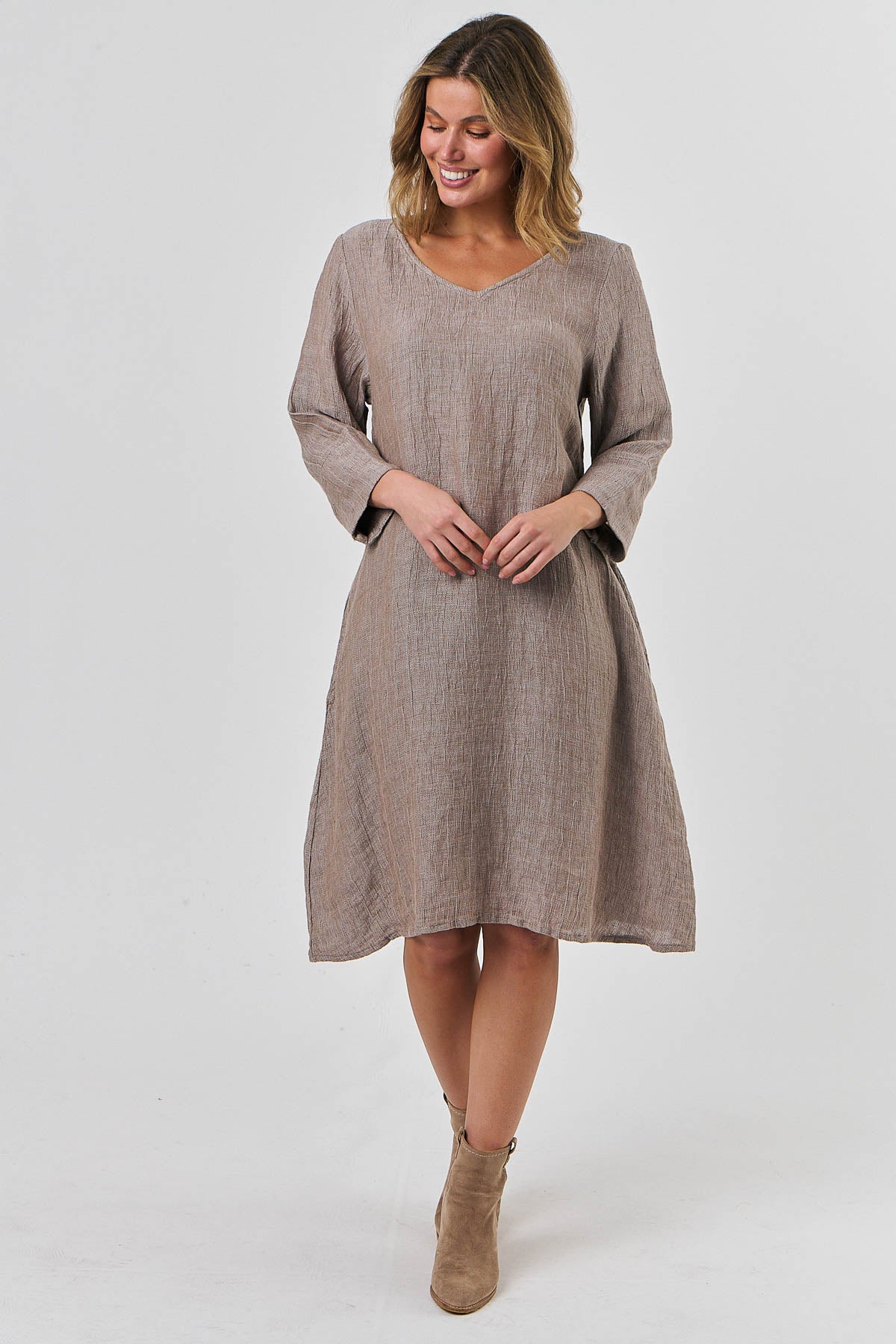 Linen Midi Dress - Truffle