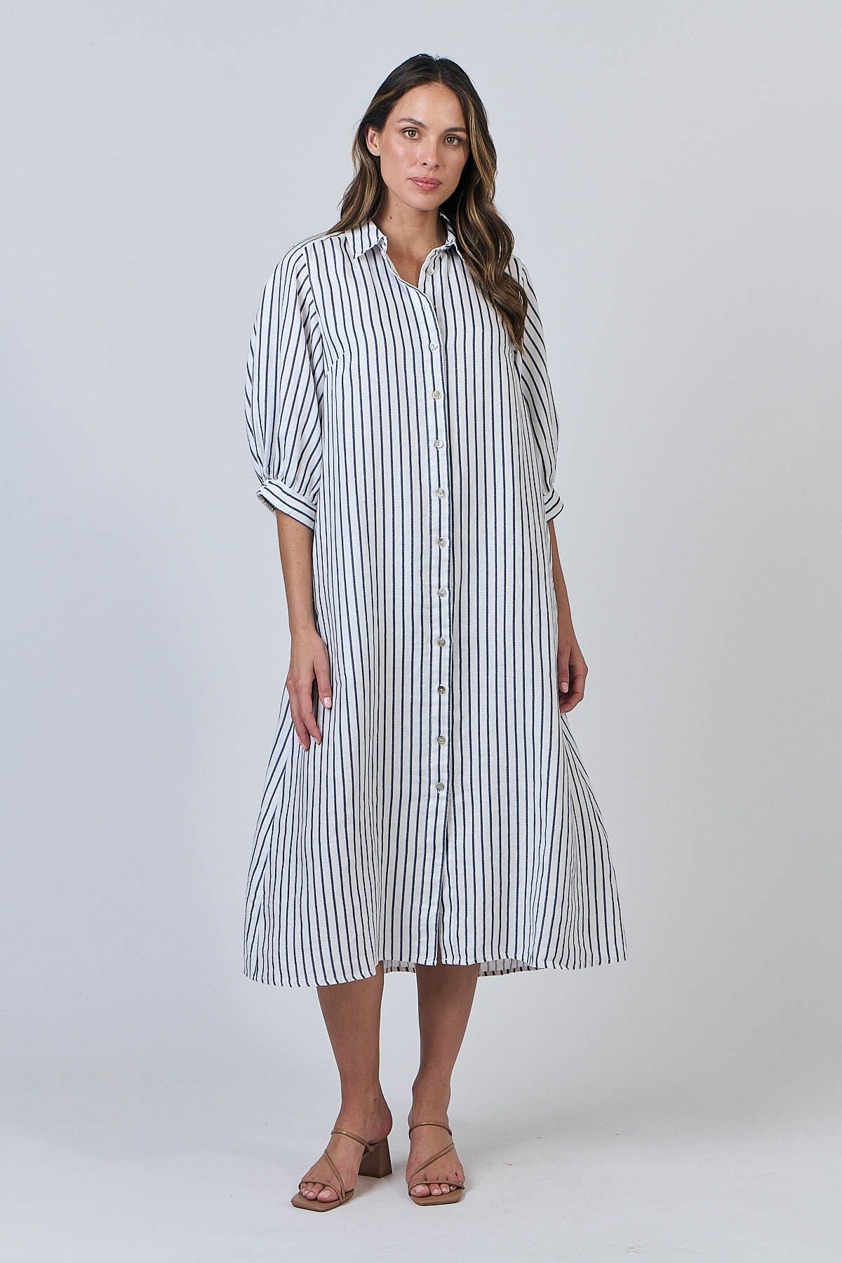 Linen Dress - Blueberry Stripe
