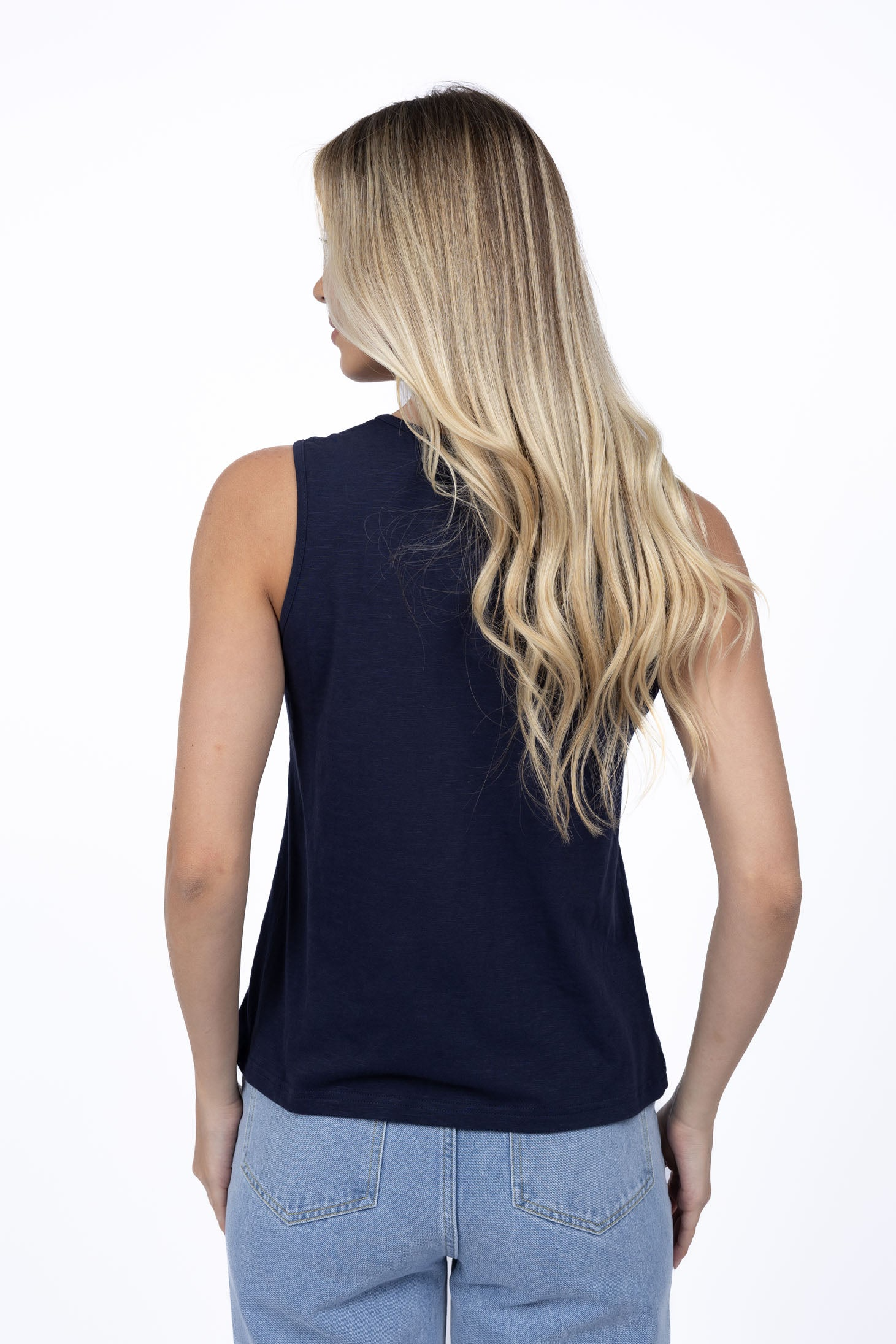 Kaia V Neck Tank - Navy