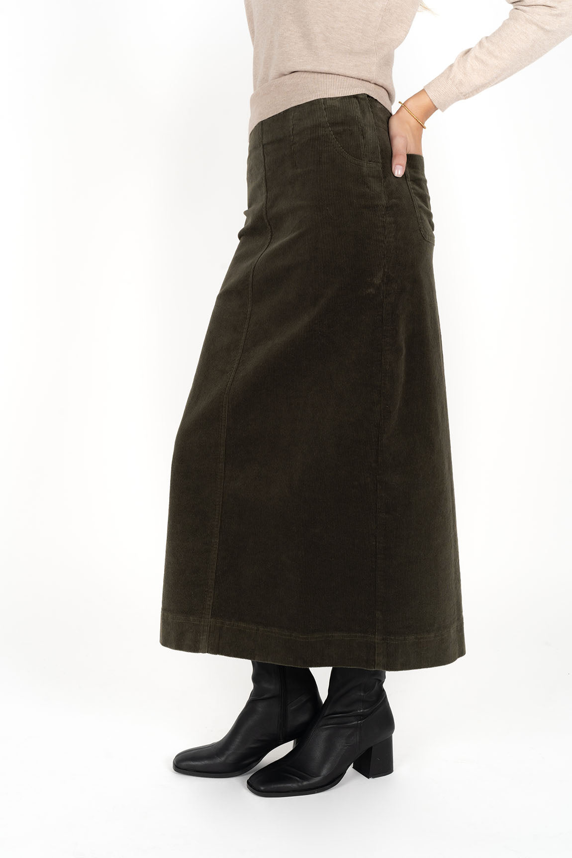 Billie Cord Skirt - Moss