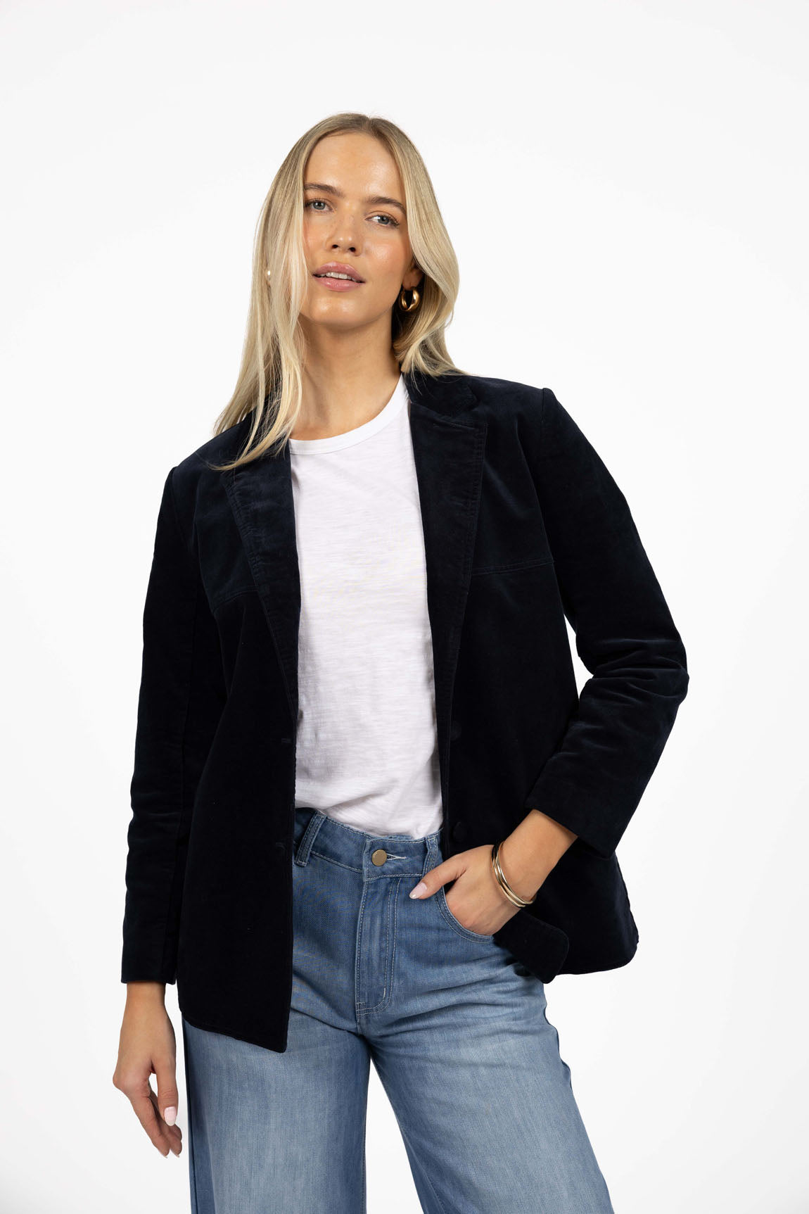Va Va Velour Coat - Navy