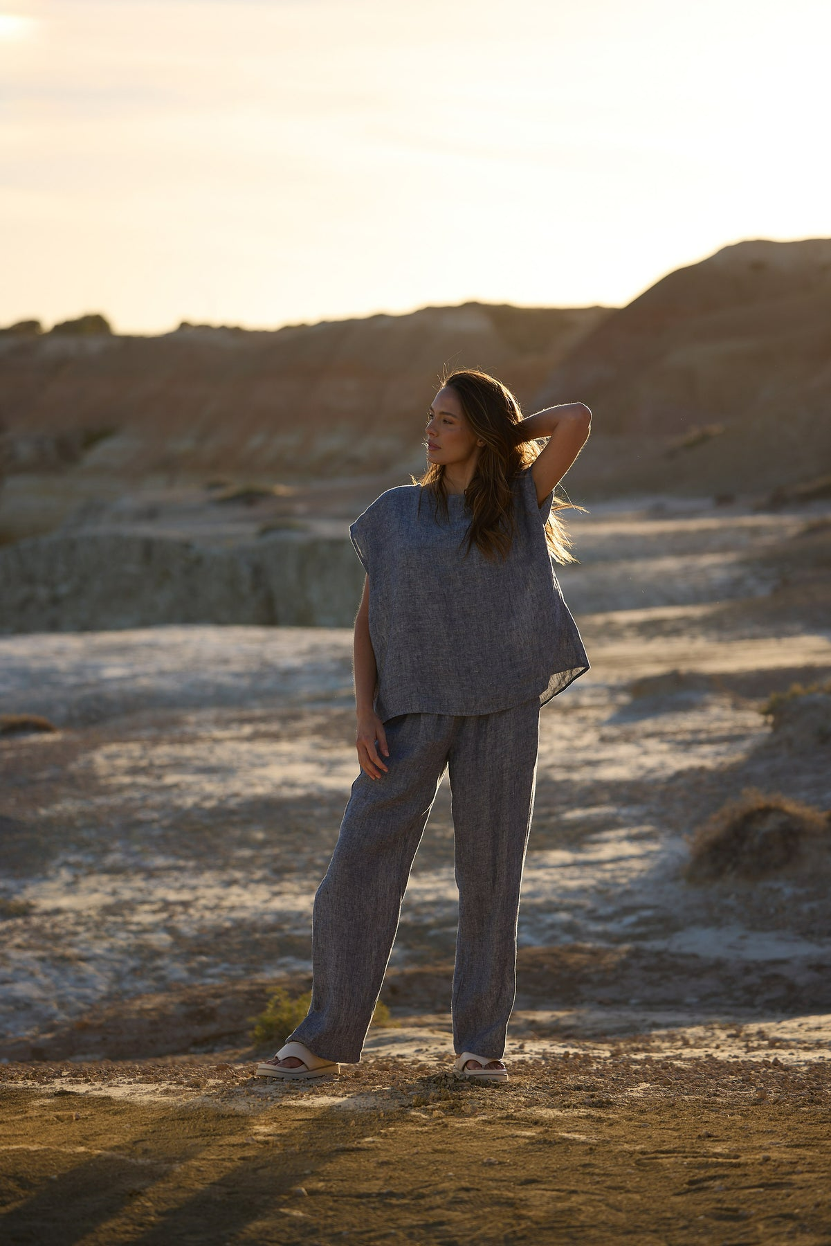 Souk Pants - Navy Fleck