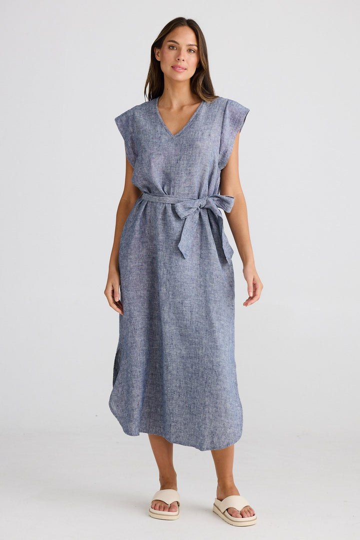 Sebou Dress - Navy Fleck