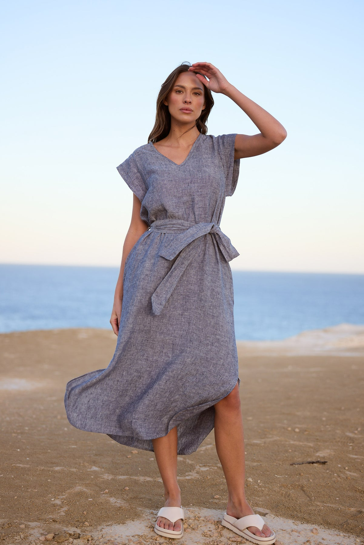 Sebou Dress - Navy Fleck