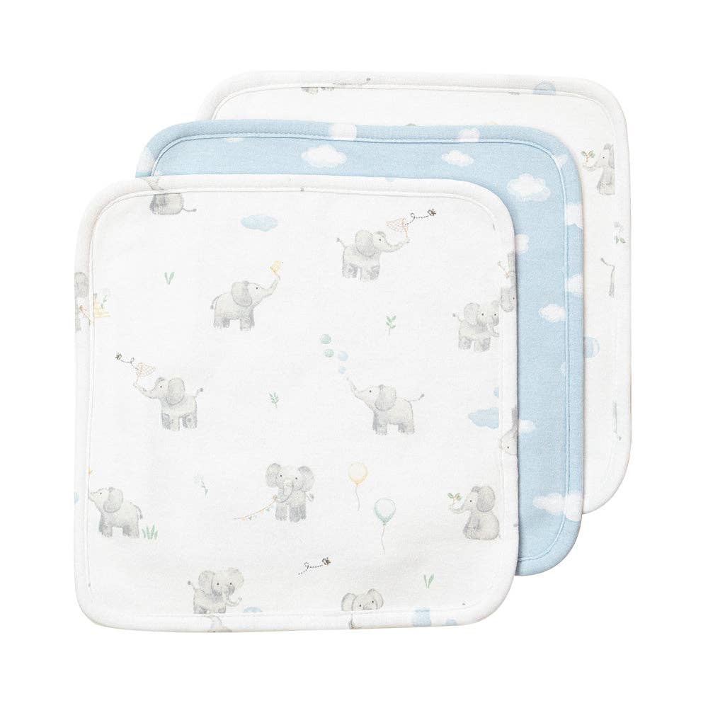 3 Pack Organic Wash Cloths - Elephant Playtime