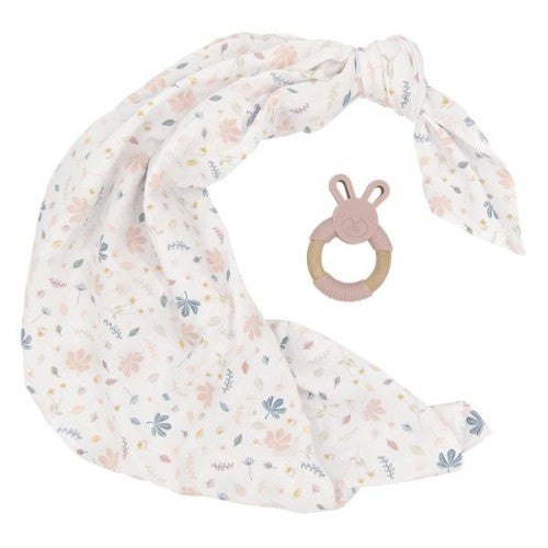 Organic Muslin Swaddle & Teether Gift Set Botanical Blush