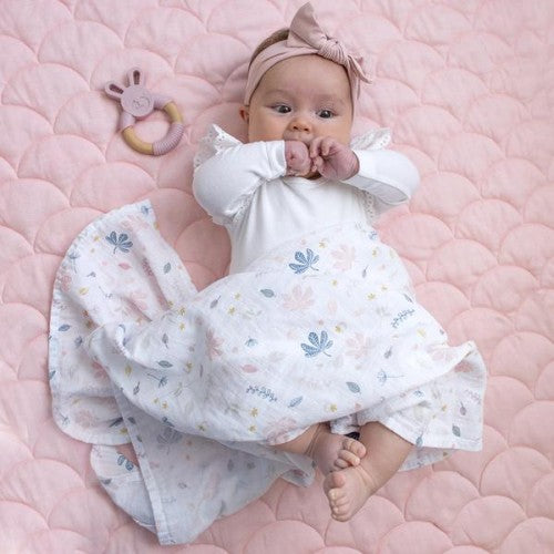 Organic Muslin Swaddle & Teether Gift Set Botanical Blush