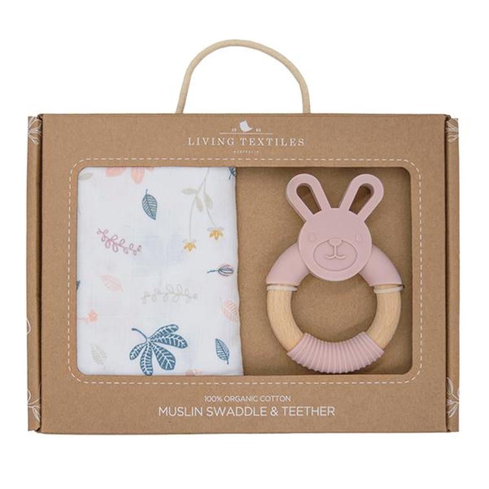 Organic Muslin Swaddle & Teether Gift Set Botanical Blush