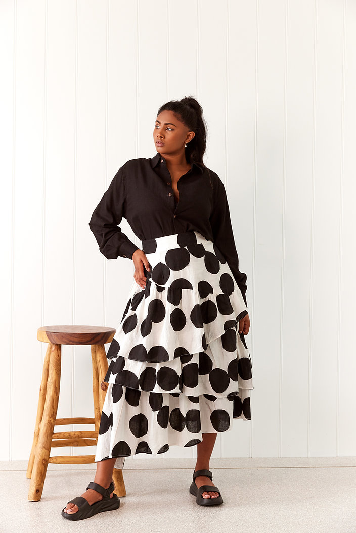 Joanie Tiered Maxi Skirt Polka Dot