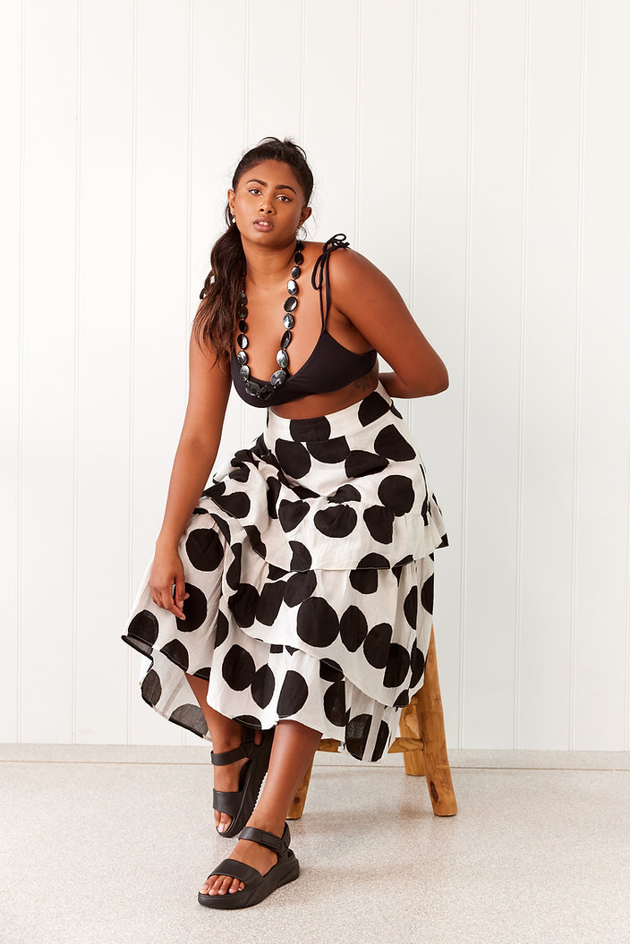 Joanie Tiered Maxi Skirt Polka Dot