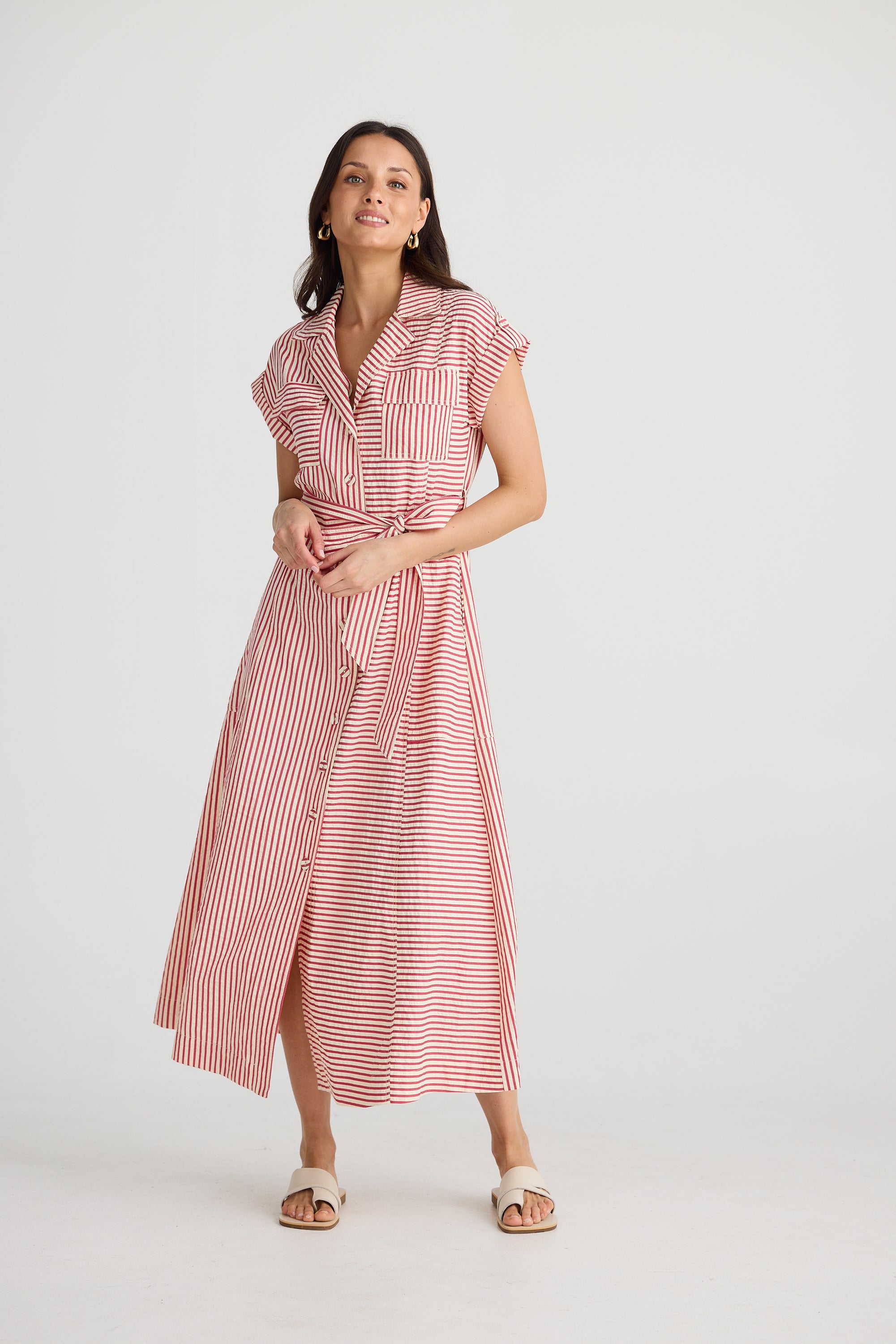 Portia Dress - White & Red Stripe